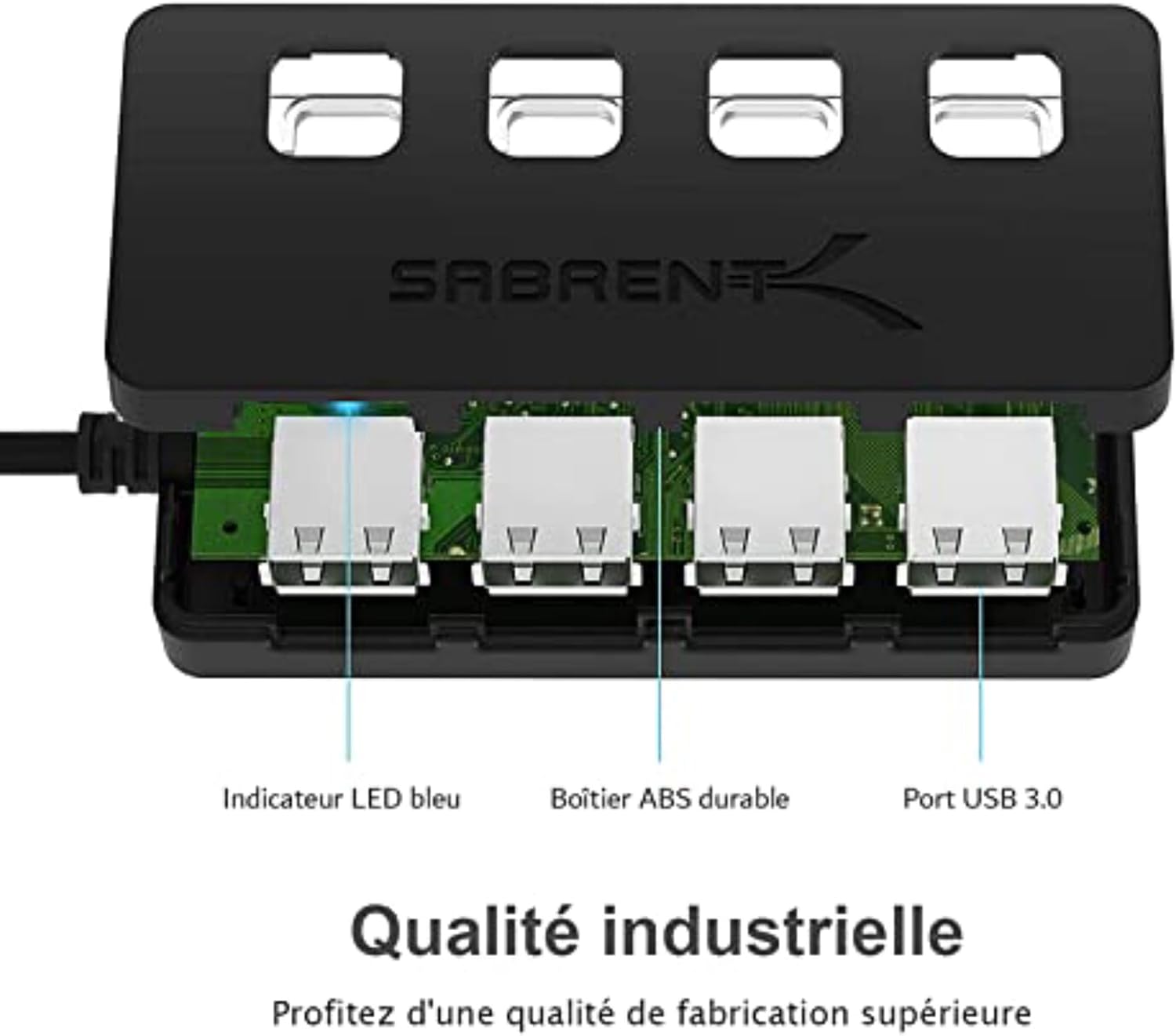 Thumbnail 6 de SABRENT Hub USB alimenté 4 ports USB 3.0 ultra-rapide 5 Gbps (HB-UMP3) avec interrupteurs et voyants