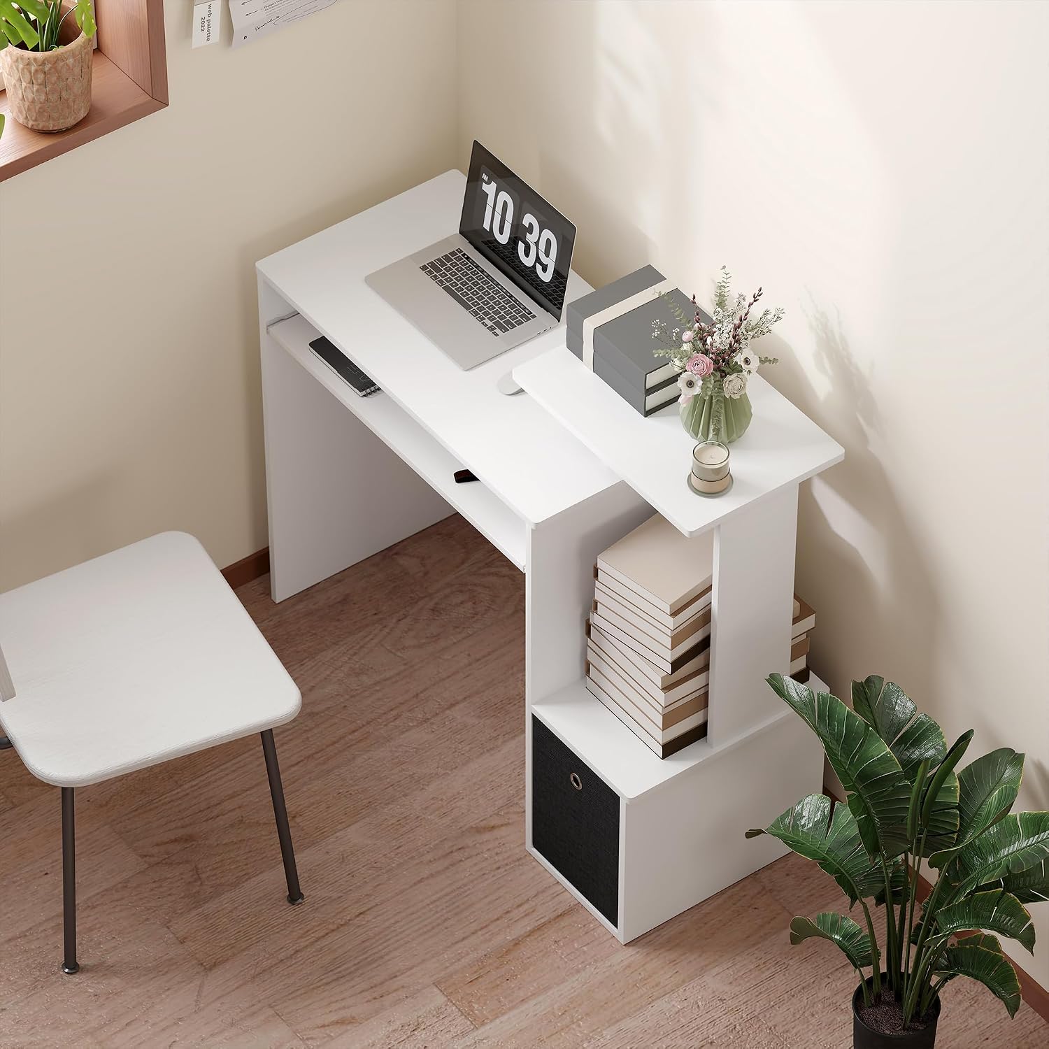 Thumbnail 6 de HOMCOM Bureau informatique multimédia avec étagères, tablette et clavier – 100 x 40 x 86,6 cm, noir/blanc