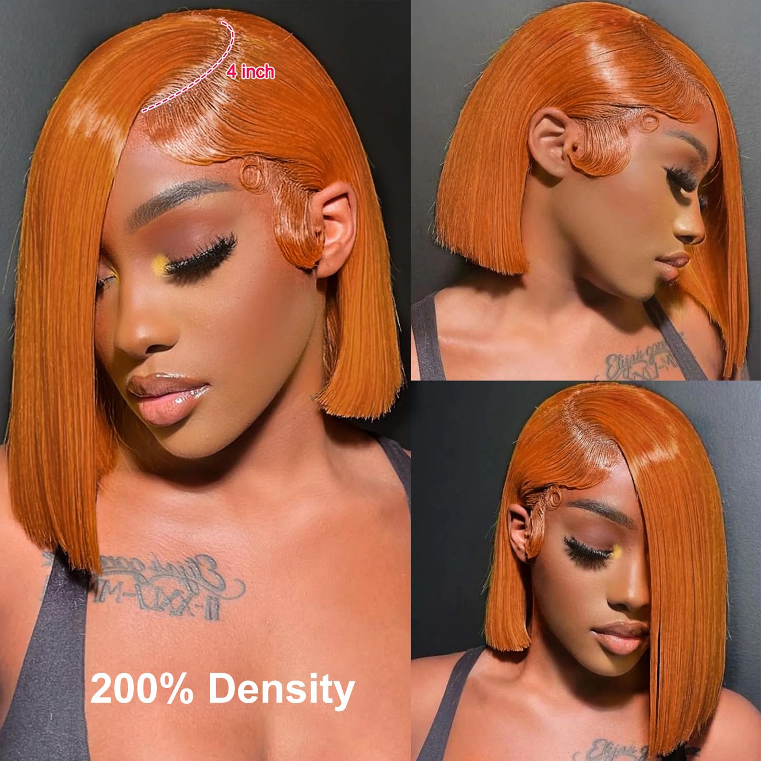 Thumbnail 5 de FFEGG Ginger Orange Bob Wig (13x4 HD Transparent Lace Frontal, Human Hair) — Straight Short Bob