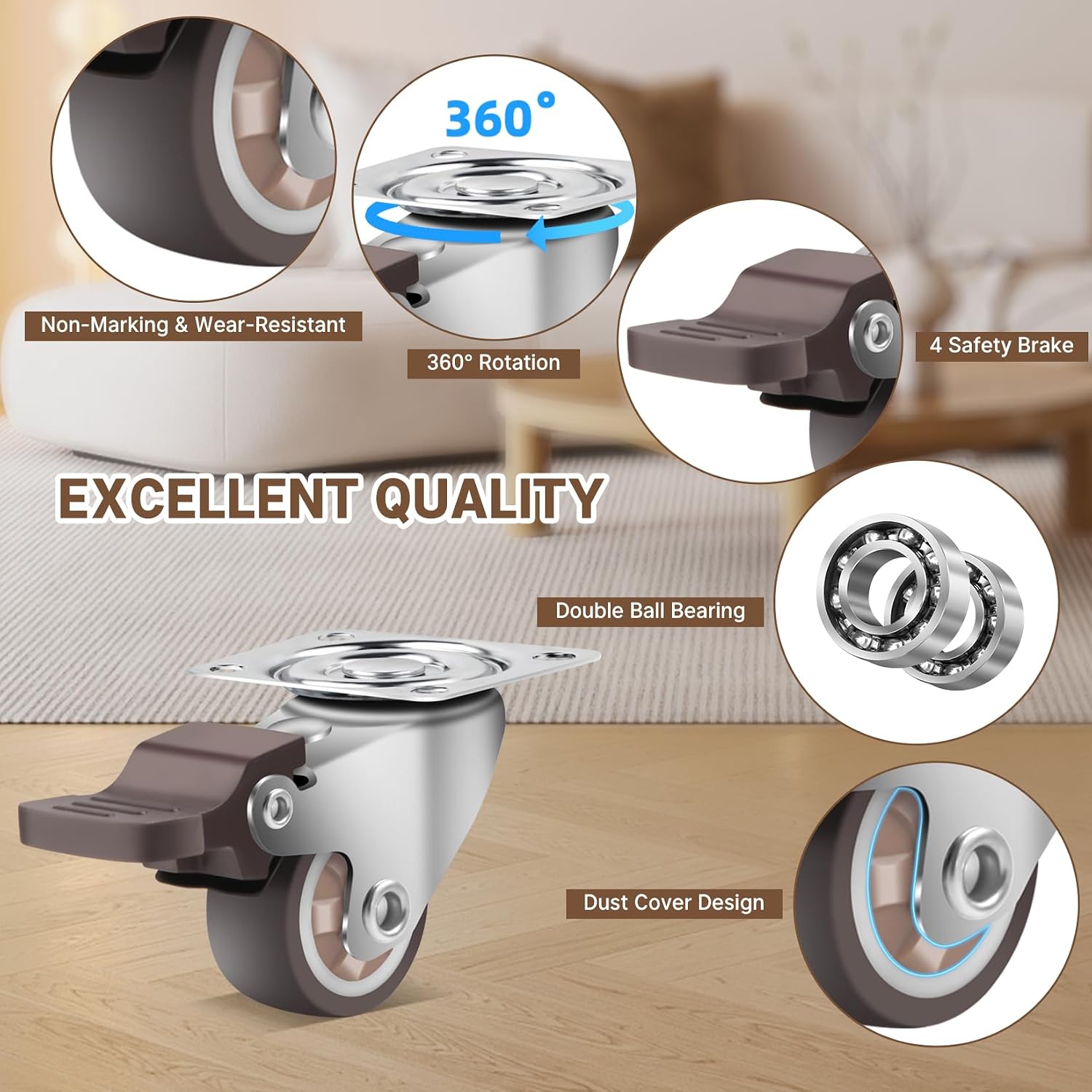 Detalle de W B D WEIBIDA: Piastra di Montaggio a L 75mm con Ruote per Mobili Pesanti (Set di 4) – 450 kg