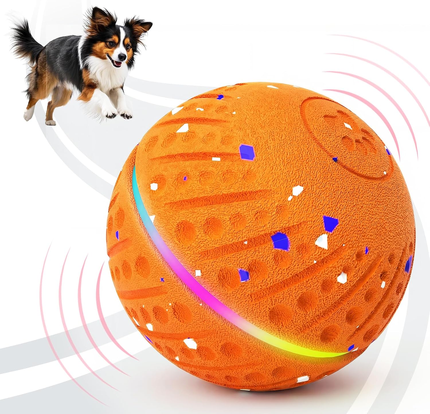 Detalle de BFFWOW Interactive Dog Ball for Small to Medium Dogs featuring 3 Modes, RGB Lights and Replaceable Shell (Orange) — 2.8 Inch