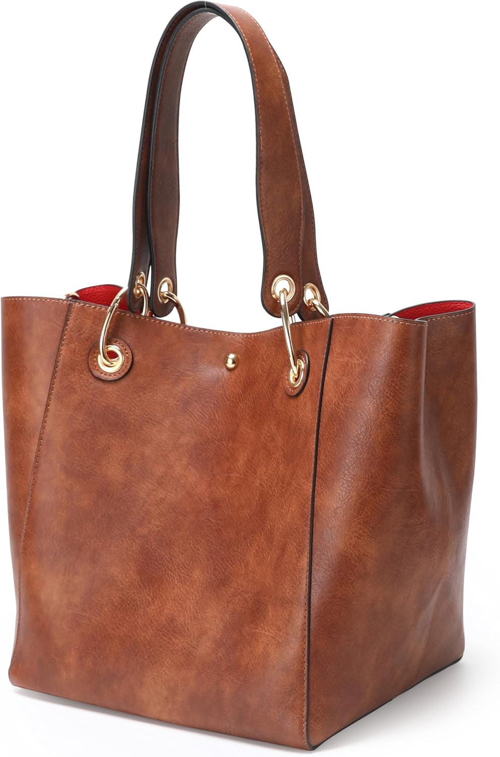 Detalle de sqlp Taschen Damen Leder Groß Shopper – PU-Lerntasche mit rotem Innenfutter, 28×21×29 cm, Paris-Design