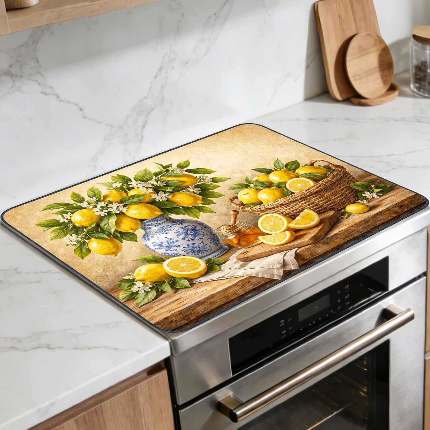 Detalle de SEADER Lemon Stove Top Cover, 28.35 x 20.47-Inch Polyester Blend