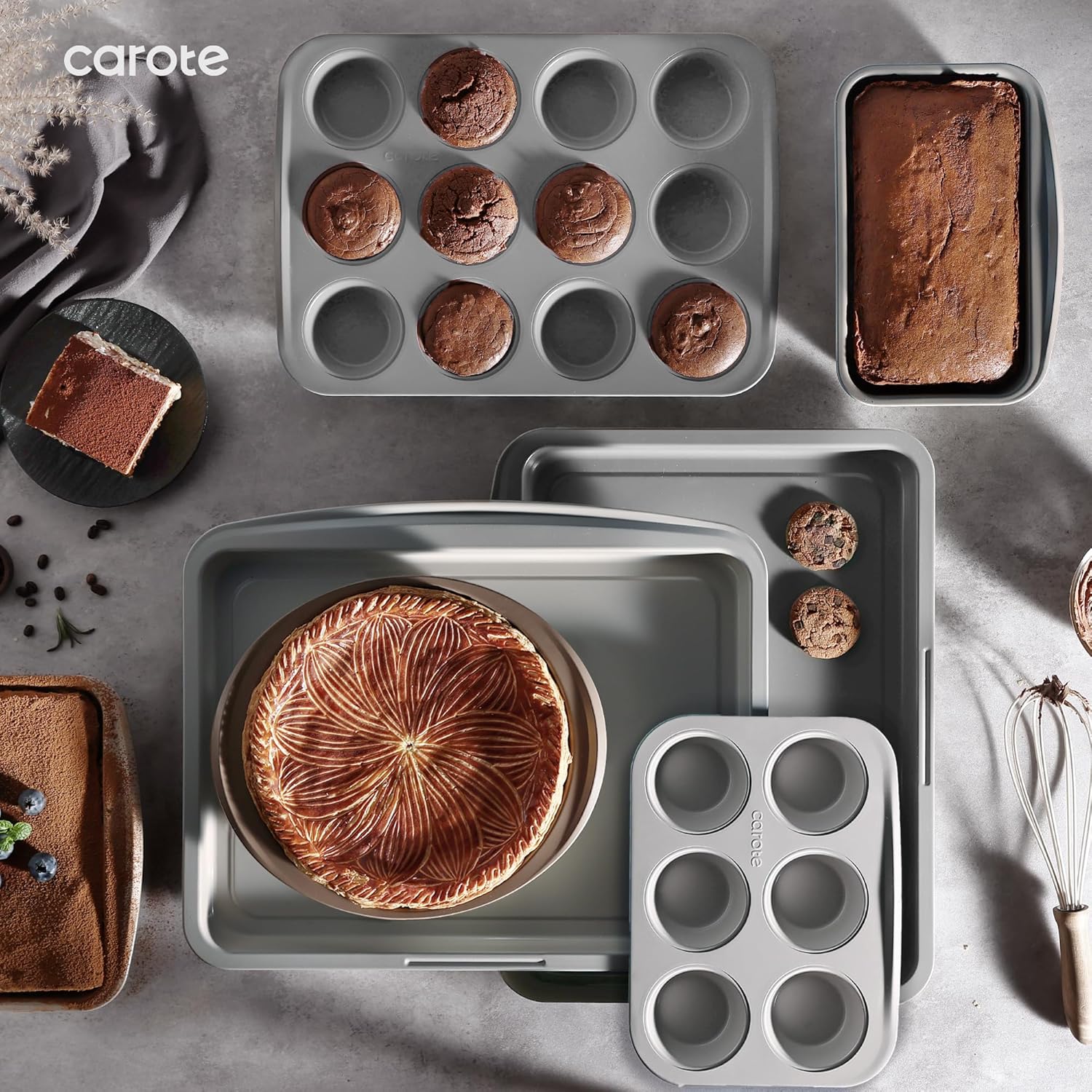 Thumbnail 2 de CAROTE 7-Piece Nonstick Stackable Baking Pans Set (Gray & Blue) for Cookies, Muffins, Bread, Cake & More