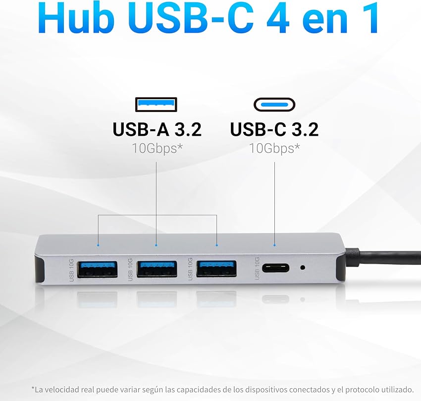 Detalle 2 de Amazon Basics Hub Dock USB-C 10 GB/s, 1C+3A