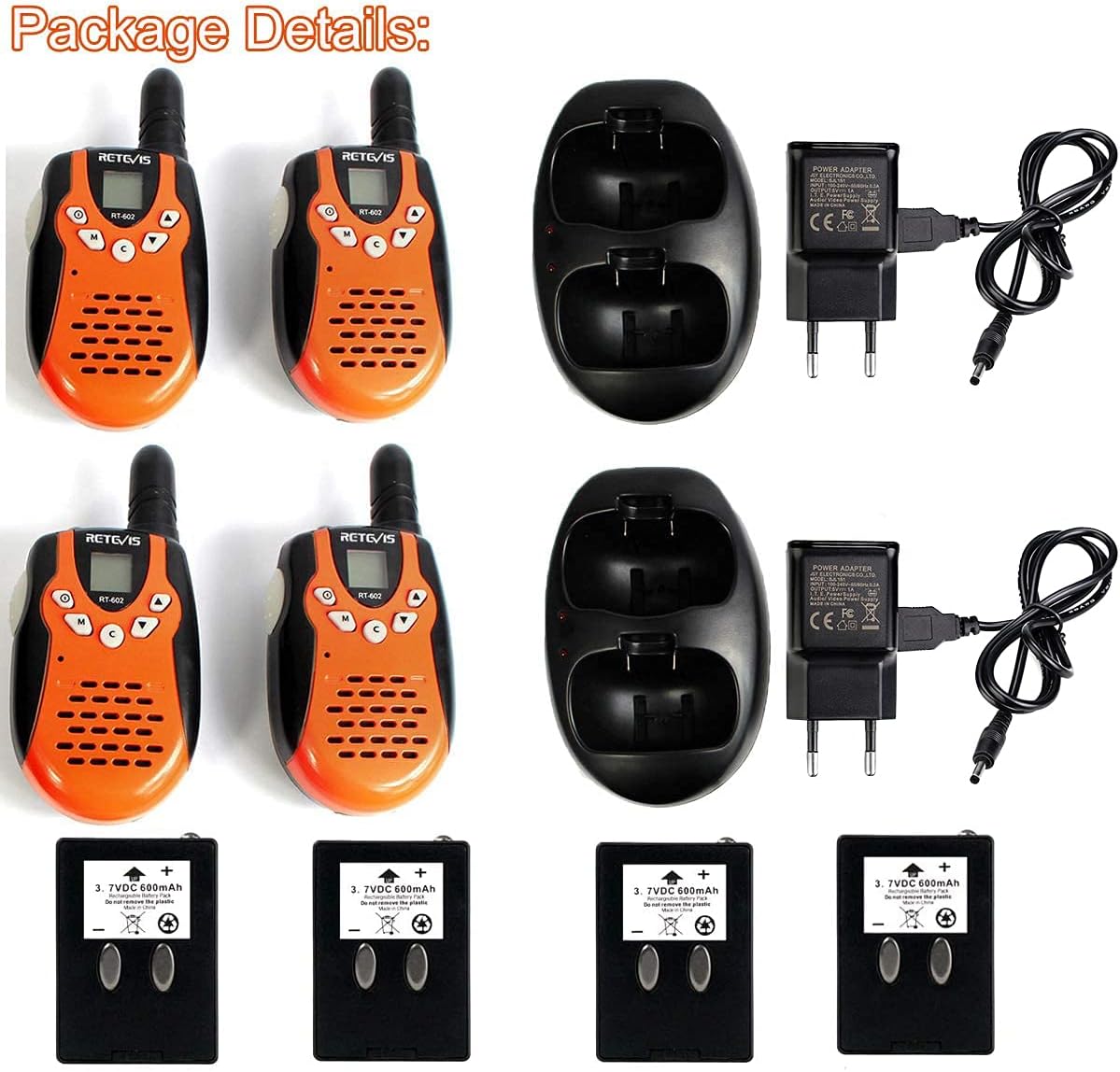 Thumbnail 6 de Retevis RT602: Walkie Talkie per bambini ricaricabile con torcia, VOX e 8 canali (2 pezzi, arancione)