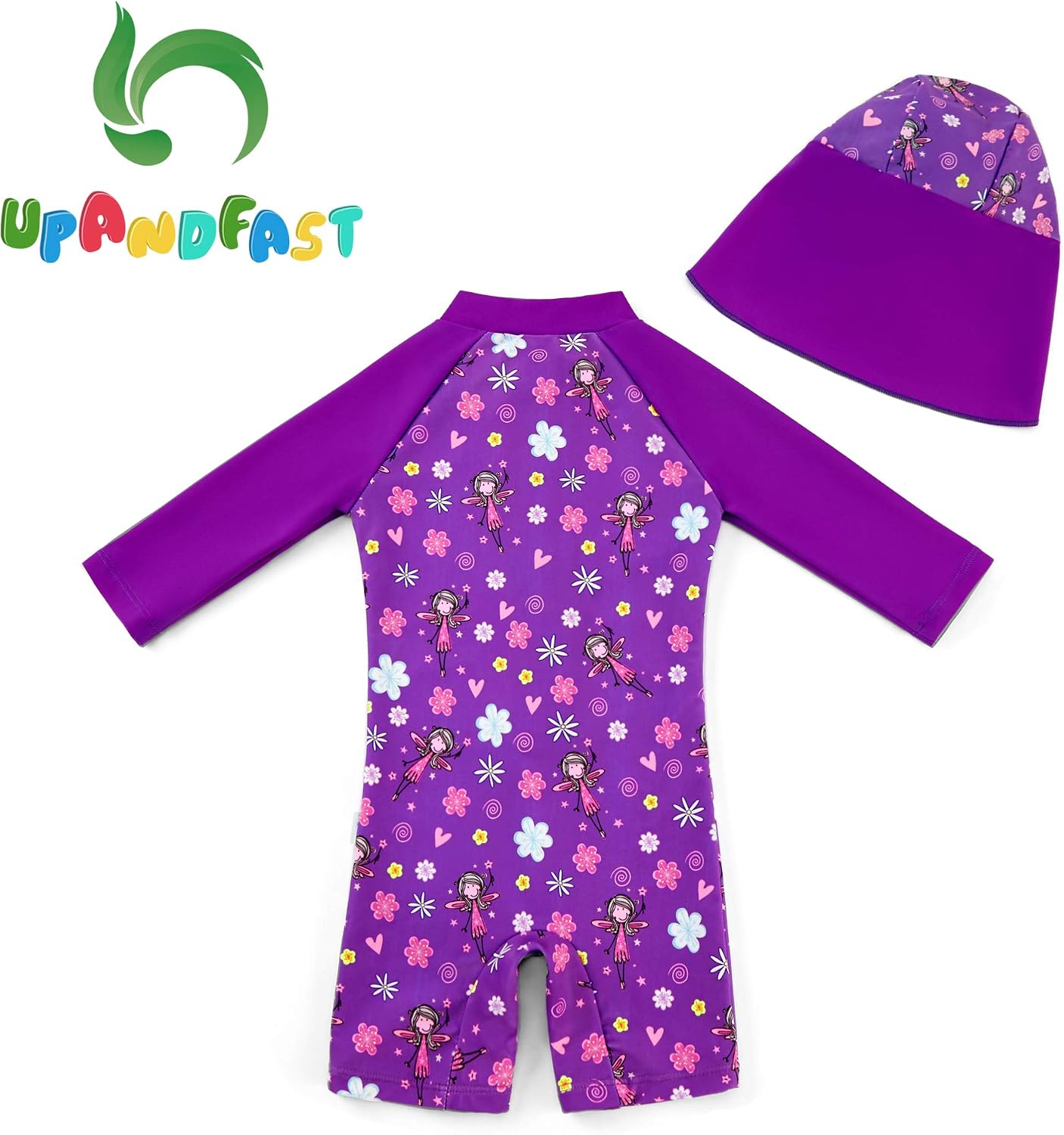 Detalle de upandfast Baby Girl One Piece Swimwear with Sun Hat – UPF 50+ Sun Protection