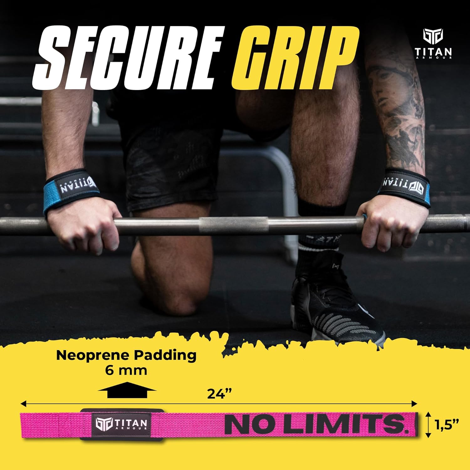 Thumbnail 2 de Titan Armour® Weight Lifting Straps: Extra-Long Neoprene-Padded, Anti-Slip Gel Option