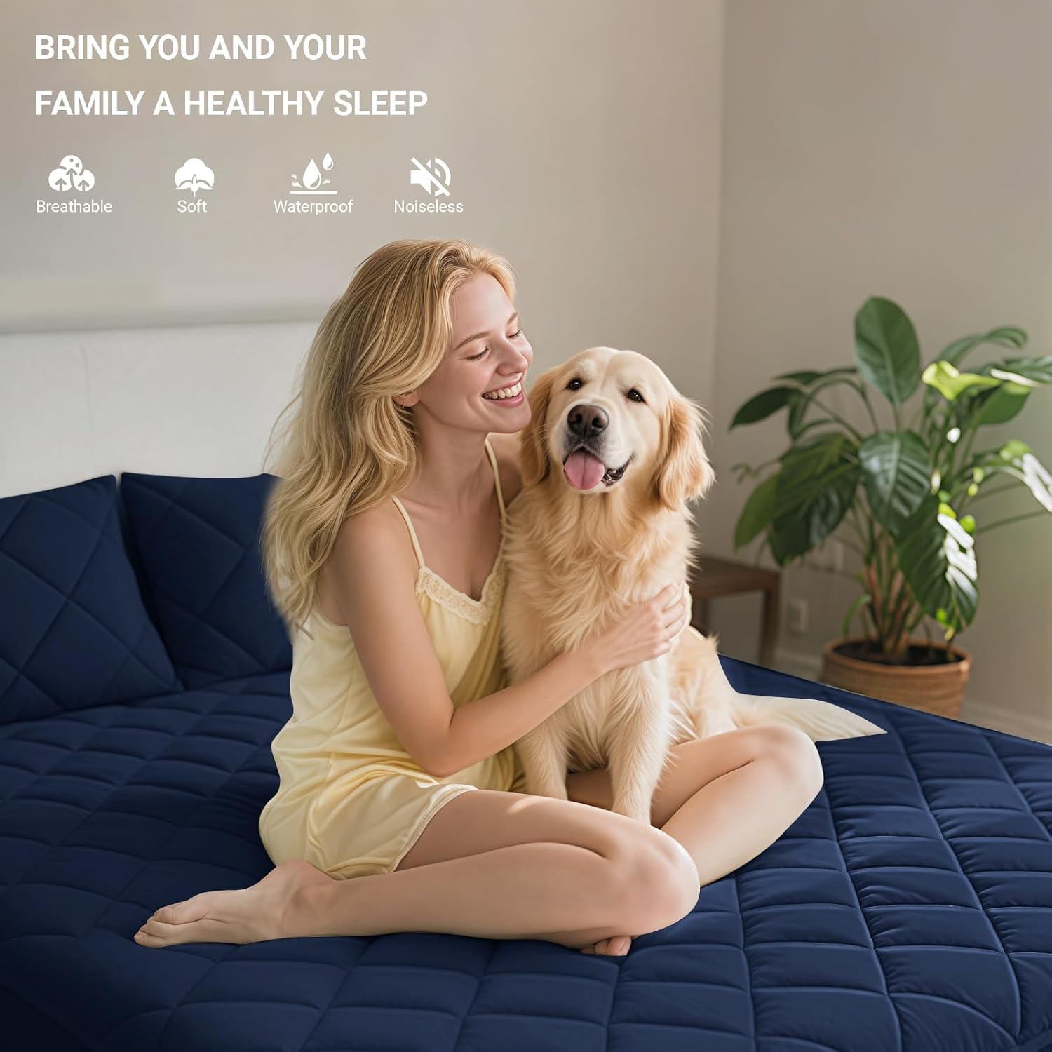 Detalle 2 de YSTELLAA Protège Matelas Impermeable 180x200cm – Matelassé Bleu Marine