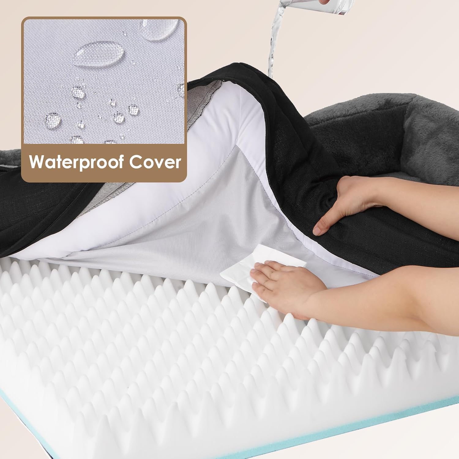Detalle 2 de EHEYCIGA Orthopädisches Hundebett Groß – Memory Foam, wasserabweisend, 106.5 x 76 x 18.5 cm