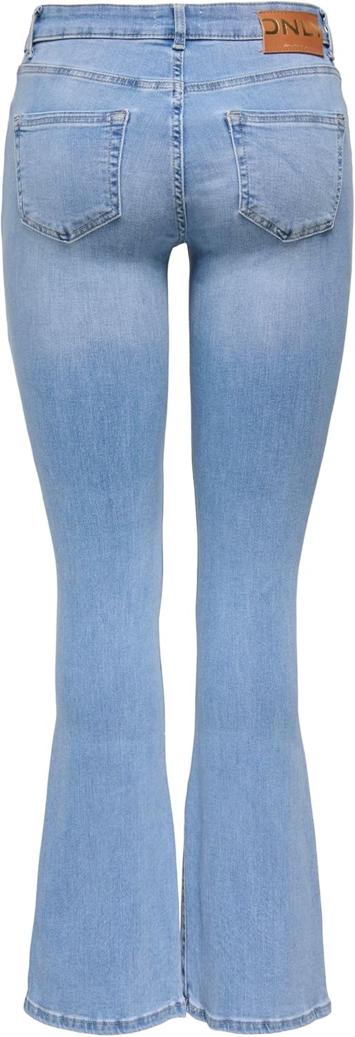 Detalle de ONLY Damen Flared-Jeans ONLBLUSH mit mittlerer Taille (Light Wash) – Super Stretch Denim