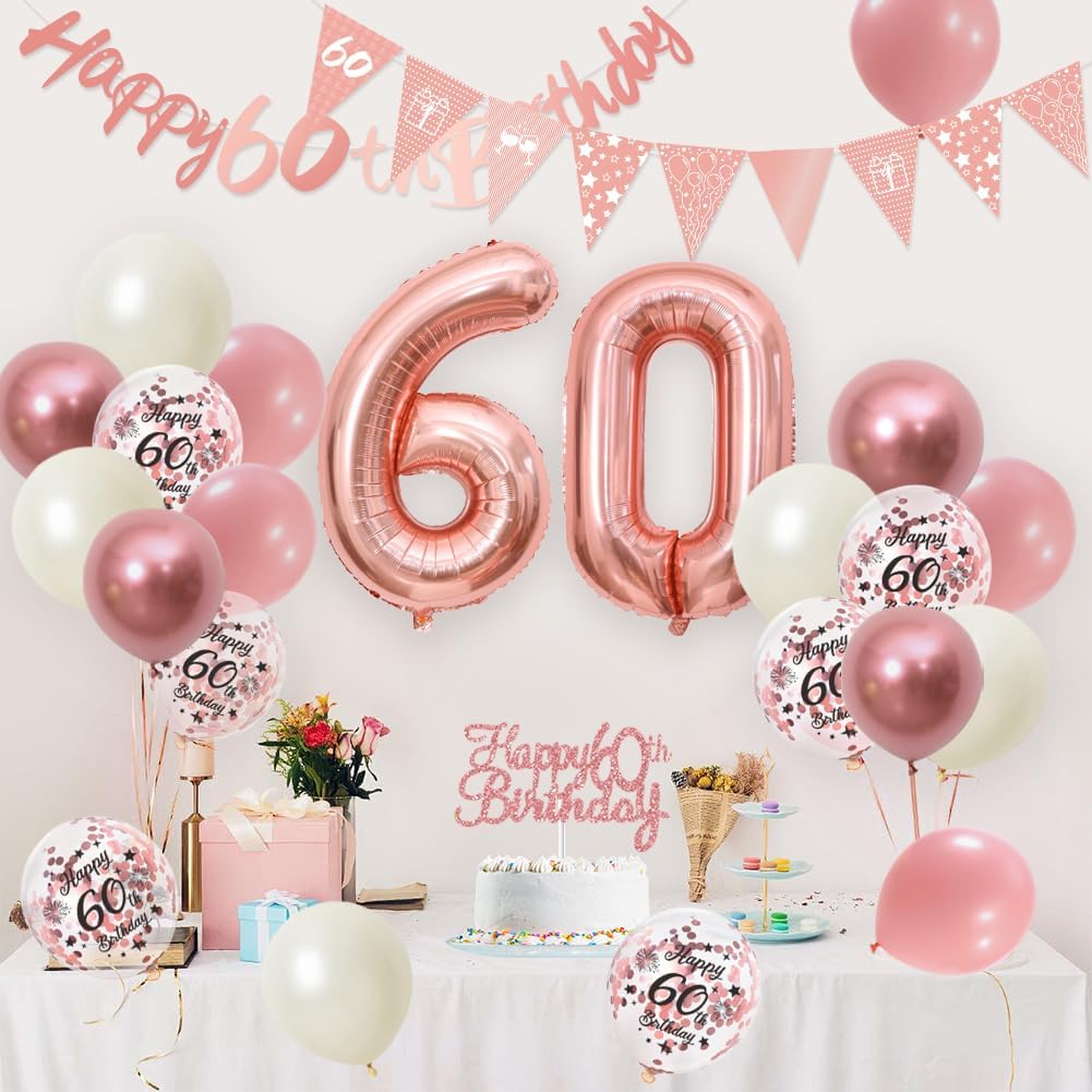 Thumbnail 4 de 60th Birthday Decorations Retro Pink Rose Gold Set
