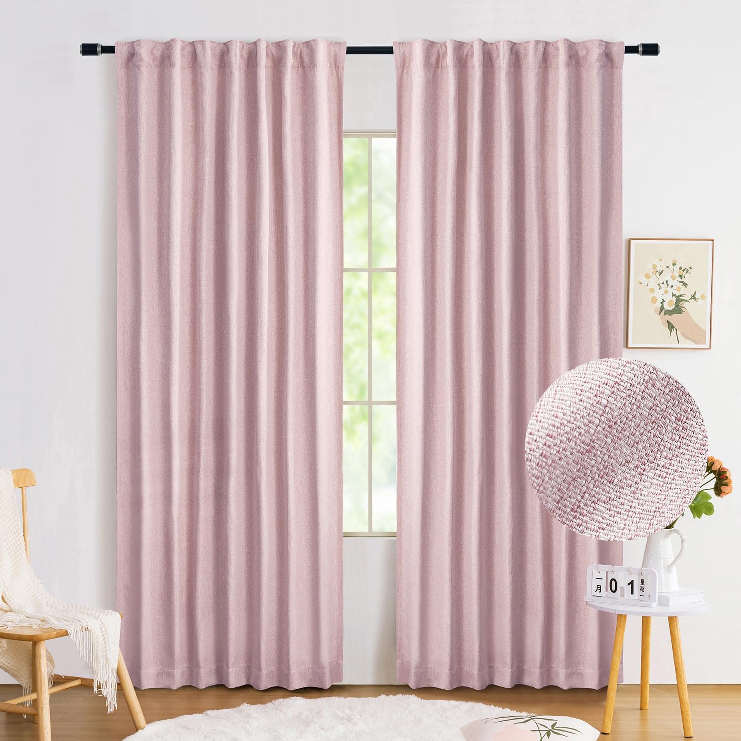 Detalle de Pink Full Blackout Curtains 90in for Nursery