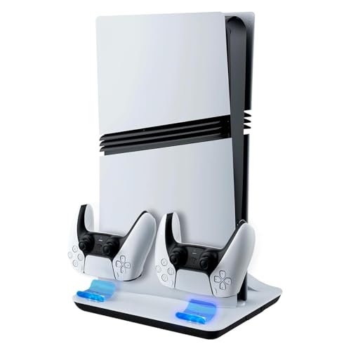 Detalle de Mcbazel Base de Carga y Refrigeración para PS5/PS5 Pro: estación con 3 ventiladores, carga de mandos y iluminación LED (Blanco)