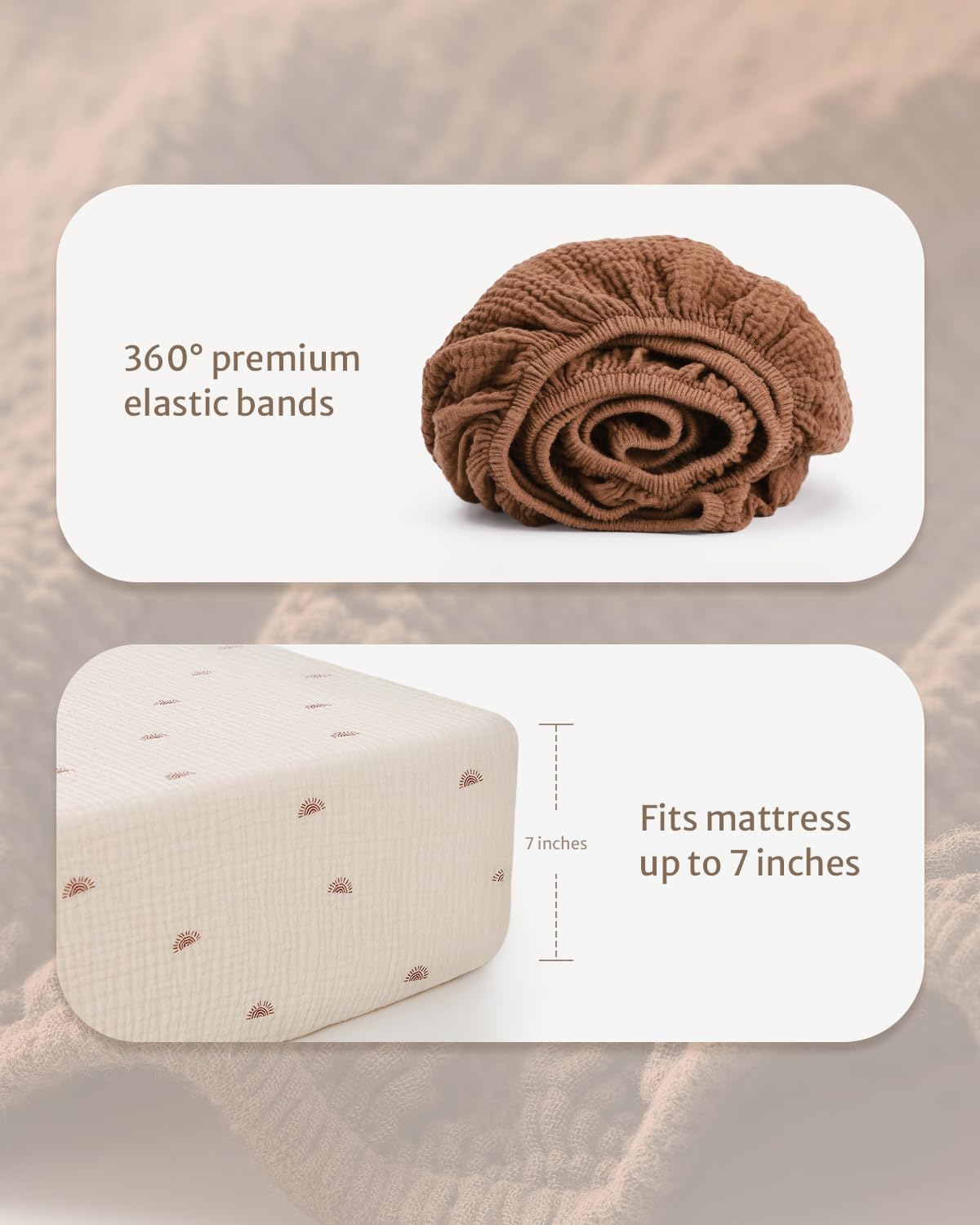 Detalle de Blissful Diary Muslin Crib Sheets (Boho Neutral) for 52''x28'' Standard Crib Mattress, 2-Pack (Sunshine & Brown)