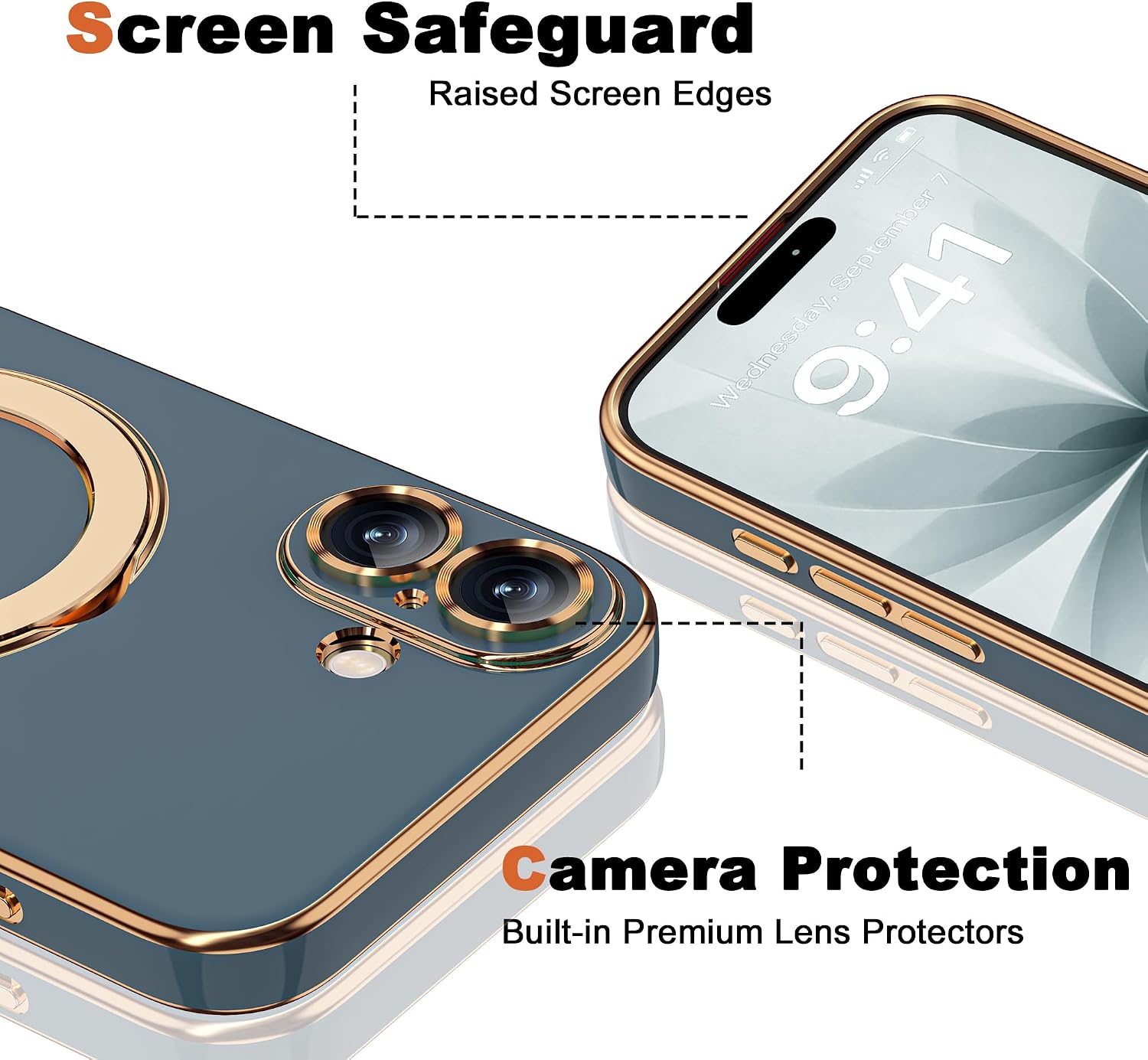 Thumbnail 6 de ETPESOK iPhone 17 Case (6.3") with Magnetic Ring Stand, Mag-Safe Compatible, Full Camera Lens Protection, Grey Blue