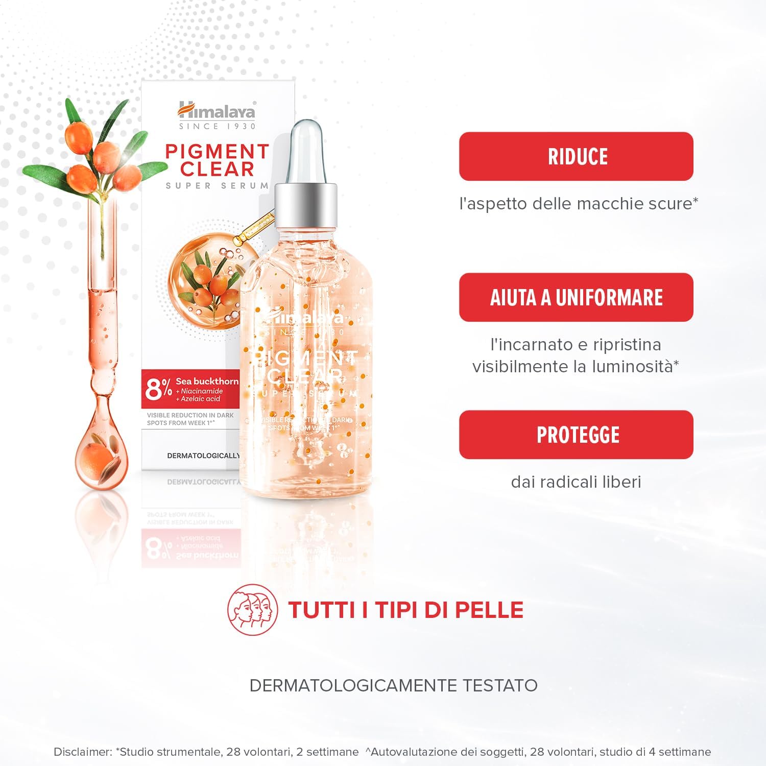 Detalle de Himalaya Super Serum Pigment Clear: siero illuminante con acido azelaico, niacinamide e olivello spinoso (30 ml)