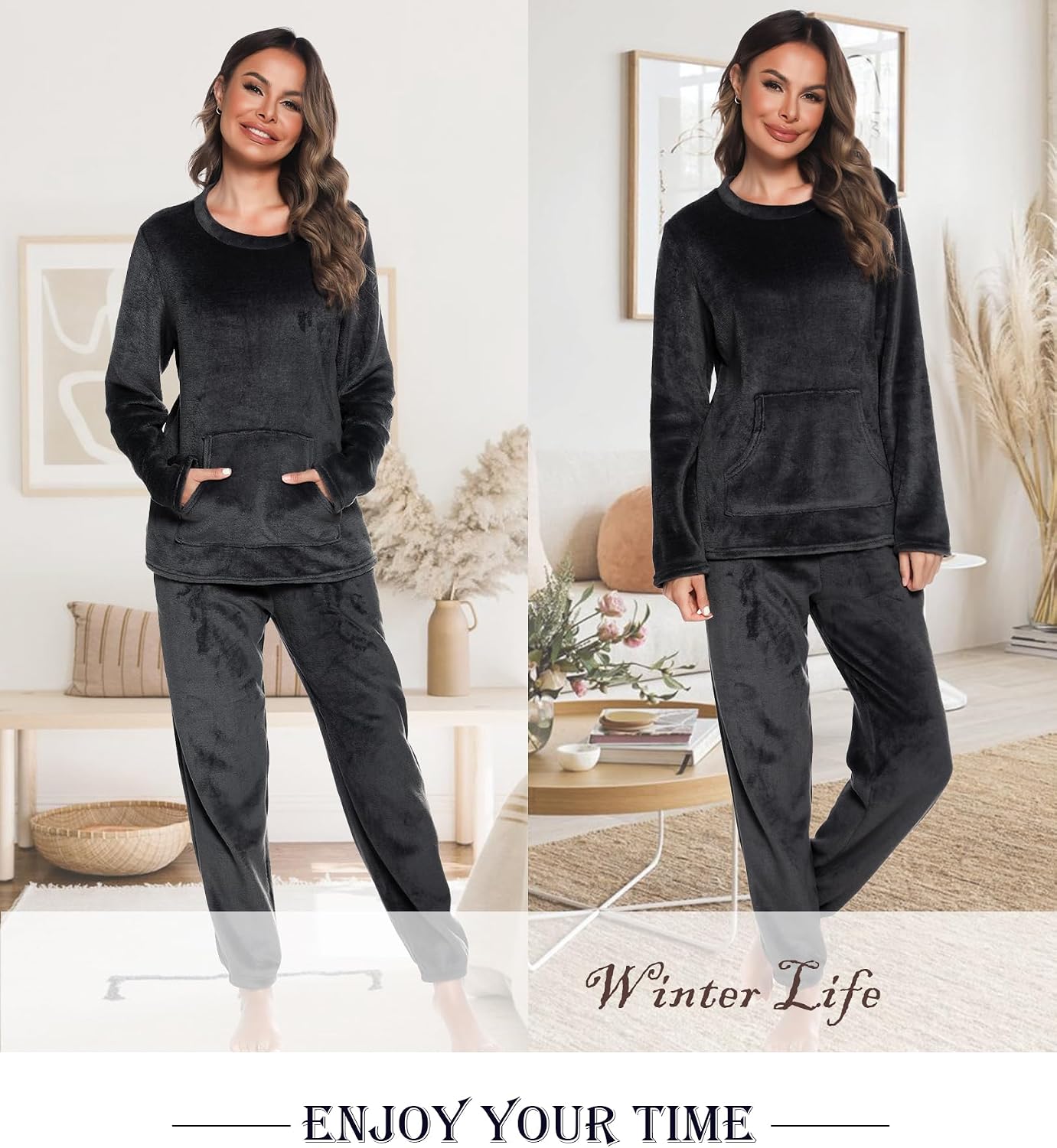 Detalle 2 de Lovasy Pyjama en Polaire femme, ensemble chaud avec poches ⚙