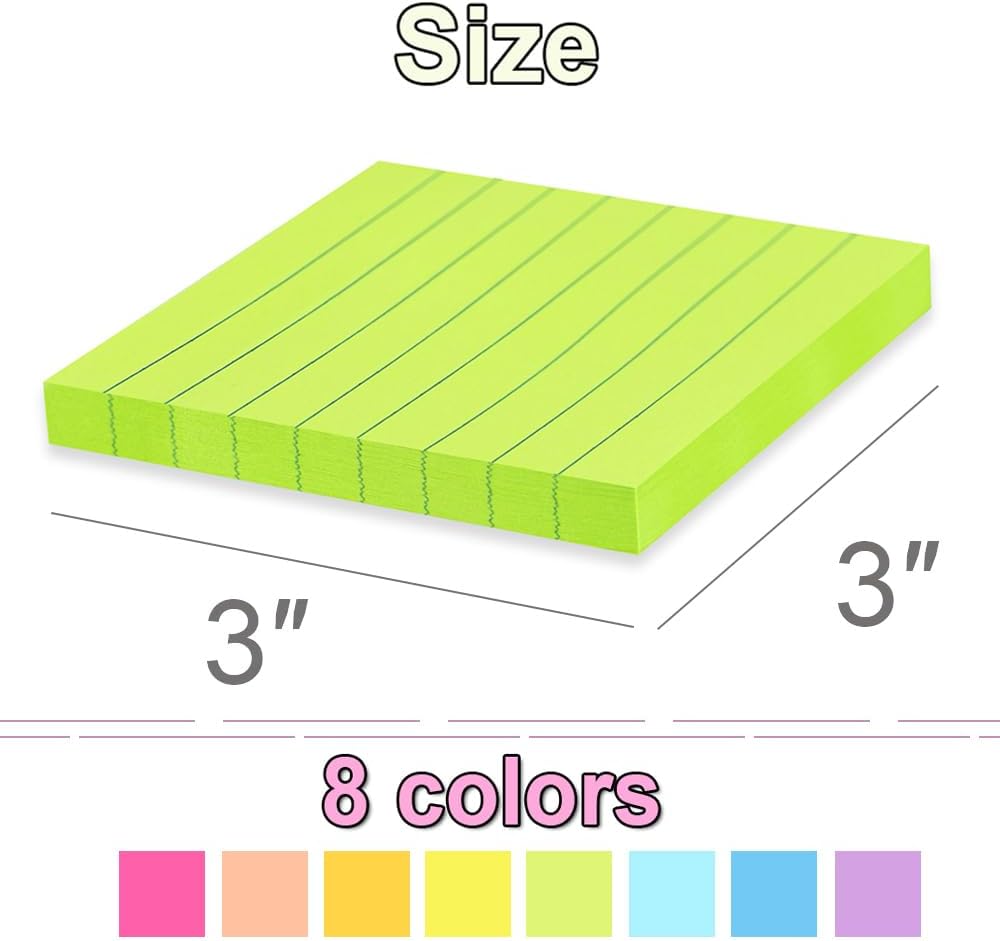 Thumbnail 1 de Wowivy 16 Pack Lined Sticky Notes (3 x 3 in) – 8 bright colours, 880 sheets total