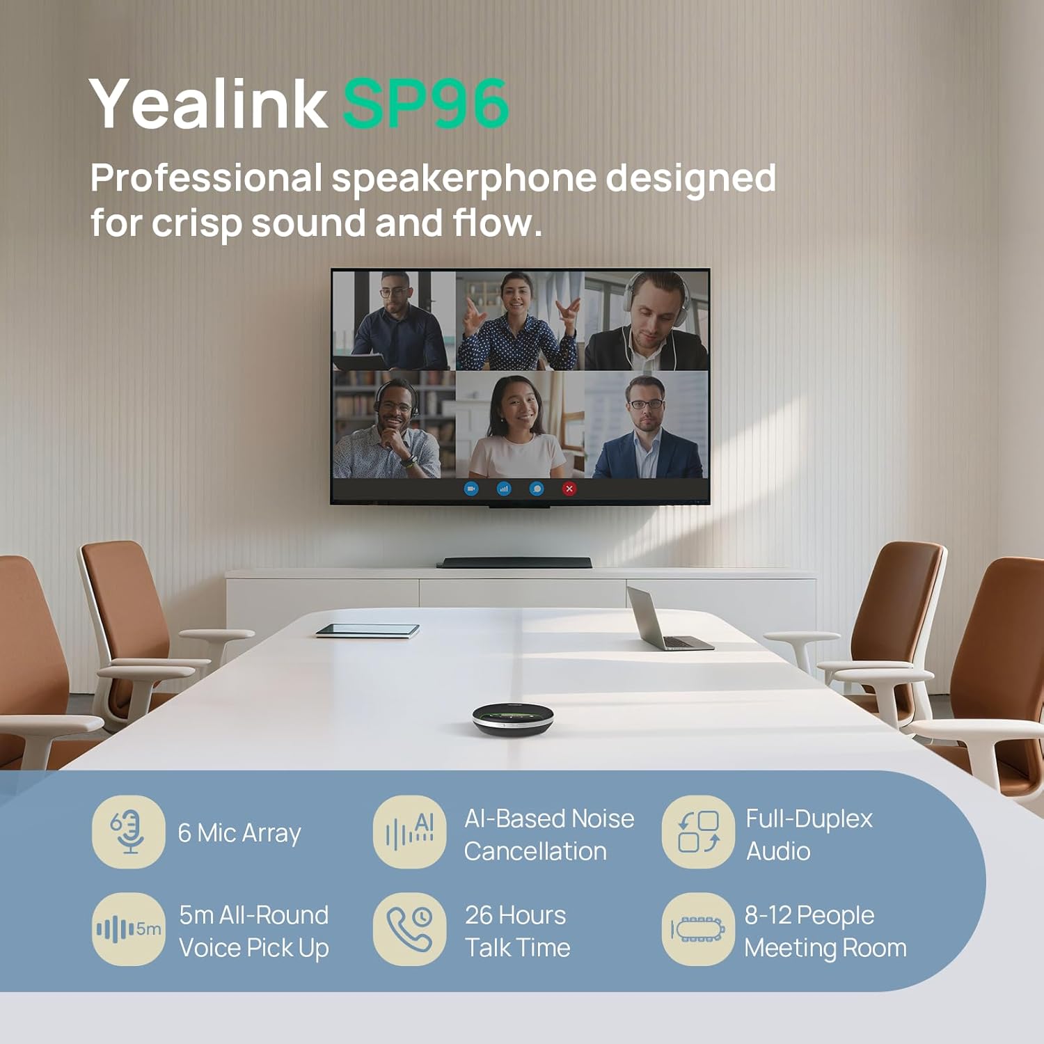 Thumbnail 1 de Yealink SP96 Bluetooth Conference Speaker for Office — Portable 6-Mic ANC, 26H Talk Time, Daisy Chain up to 20