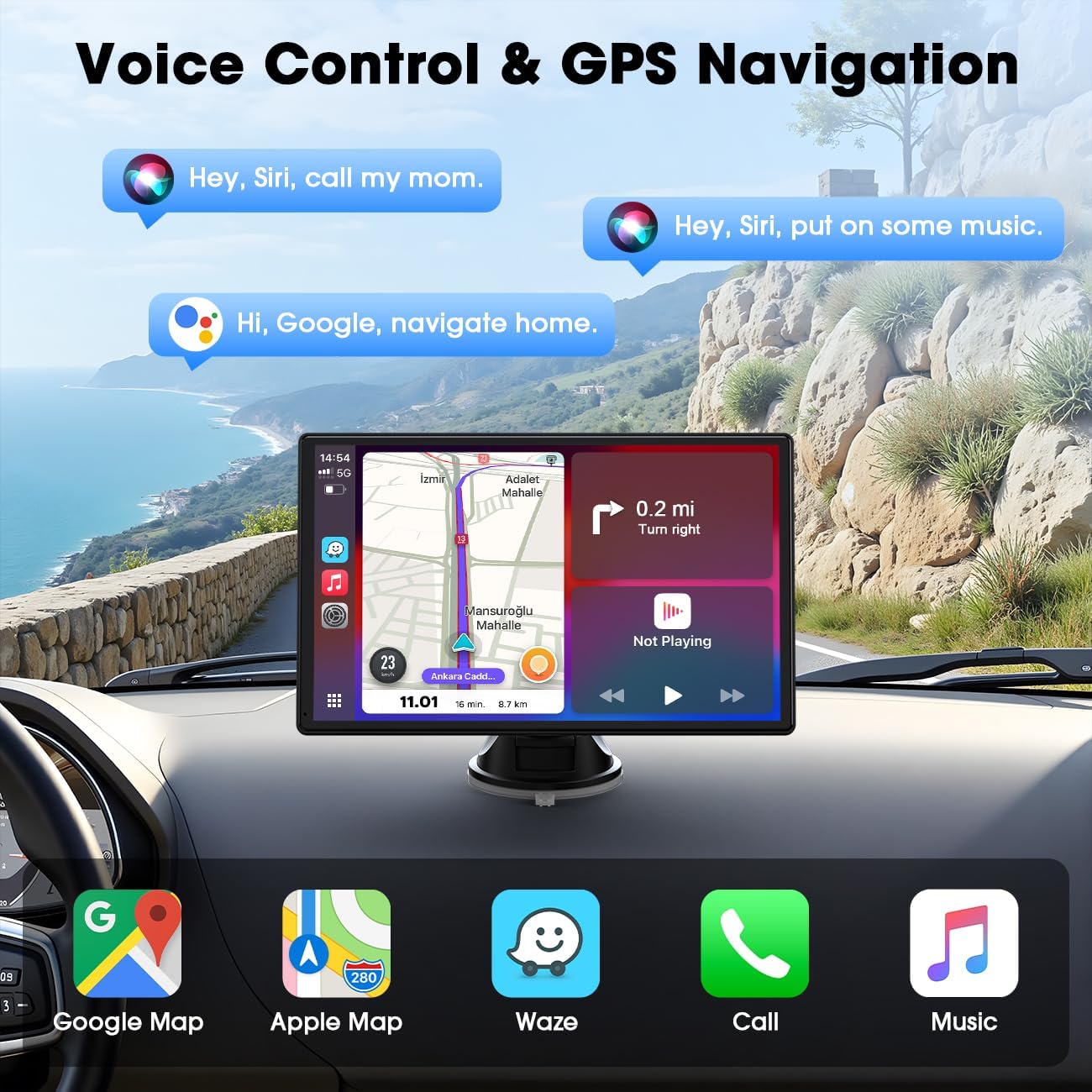 Thumbnail 2 de Topexplore 9-Inch Wireless CarPlay & Android Auto Car Screen with Bluetooth, Mirror Link, and Voice Control