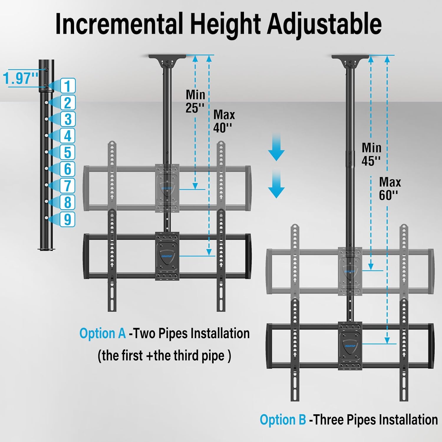 Thumbnail 1 de MOUNTUP MU0040 Ceiling TV Mount for 40–75 inch flat curved TVs (360° rotation, heavy-duty 110 lbs)