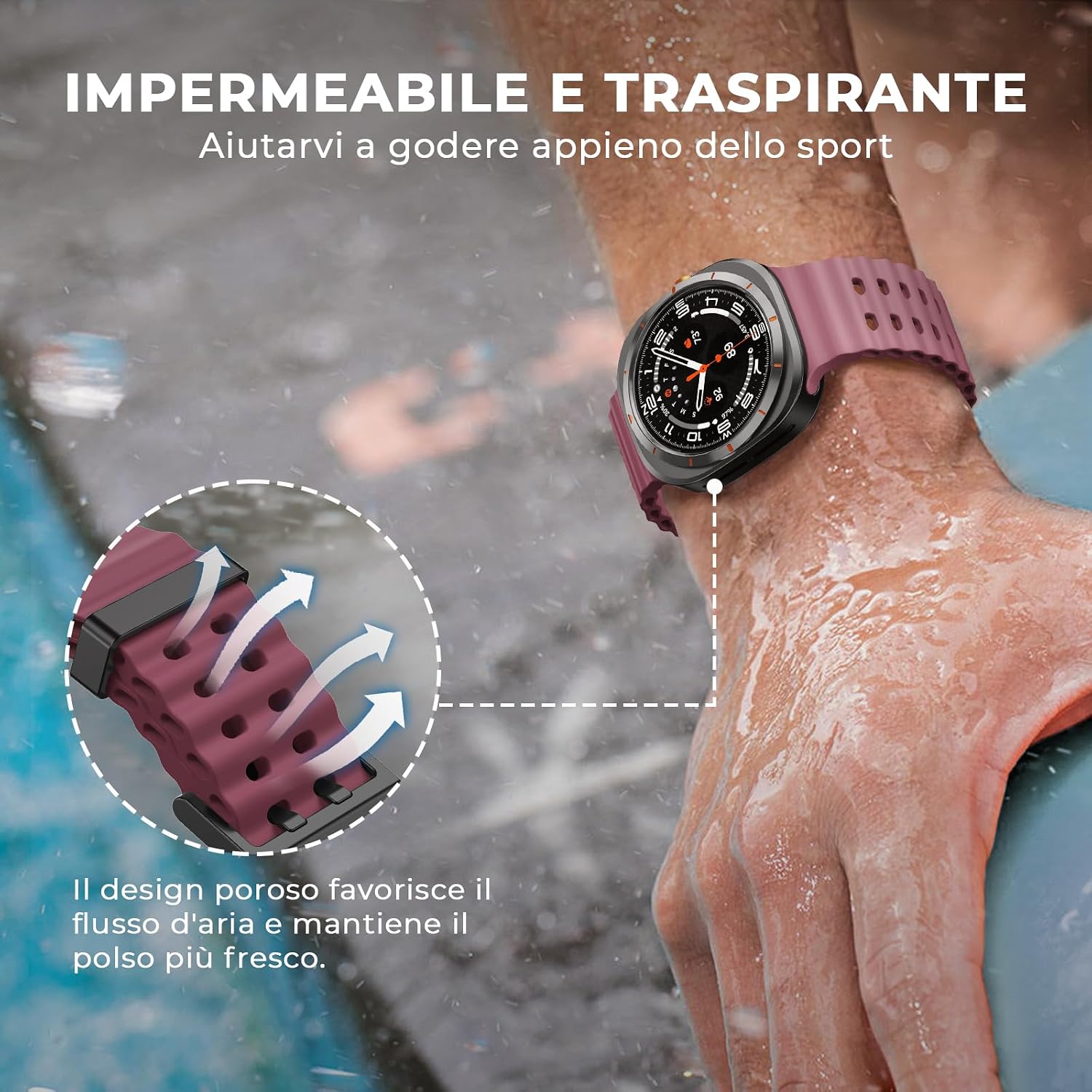 Thumbnail 5 de NotoCity Cinturino silicone 47 mm per Samsung Galaxy Watch Ultra – Rosso vino