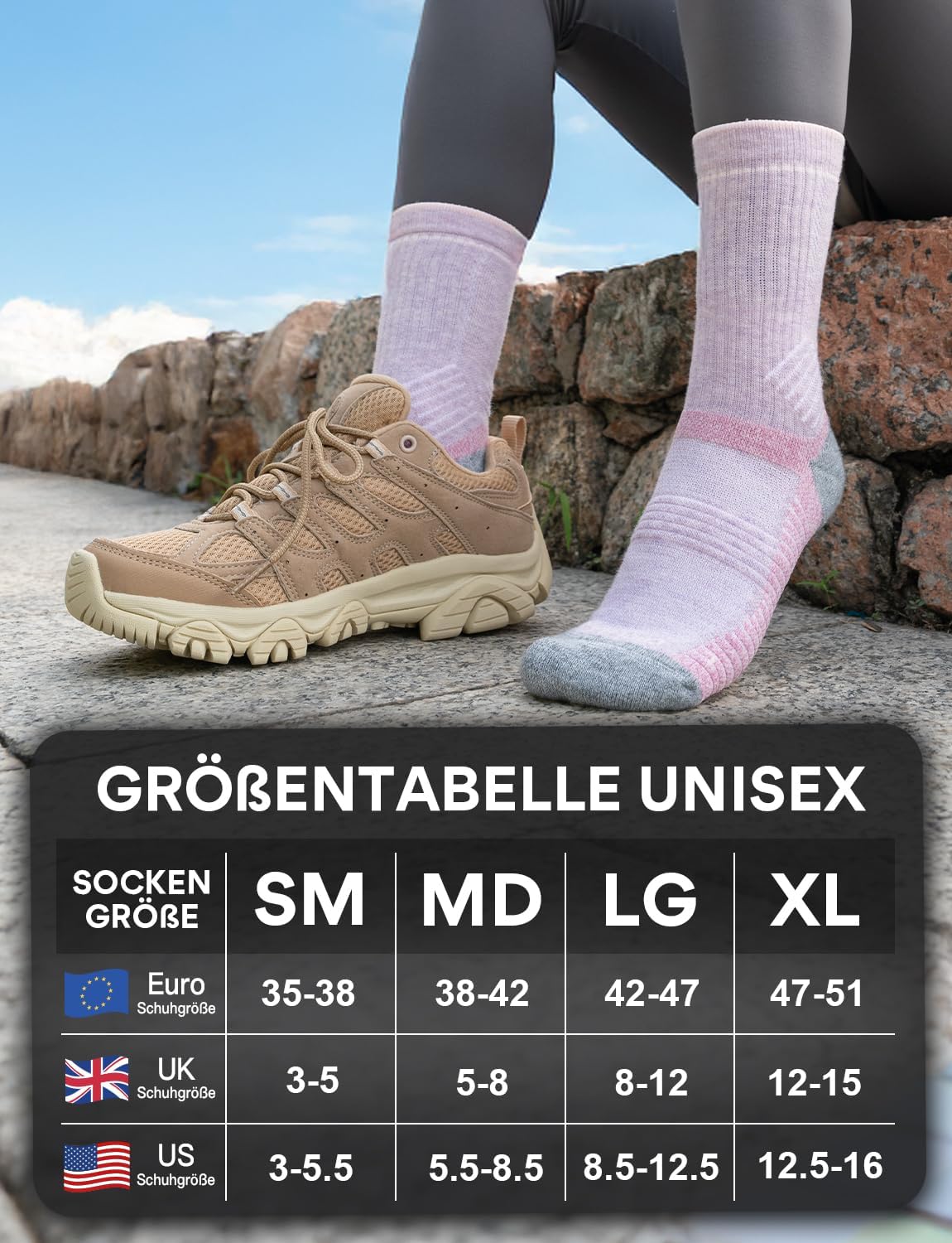 Thumbnail 6 de Juclise Sommer Merinowolle Wandersocken für Damen mit Kompression und Anti-Blasen-Polsterung