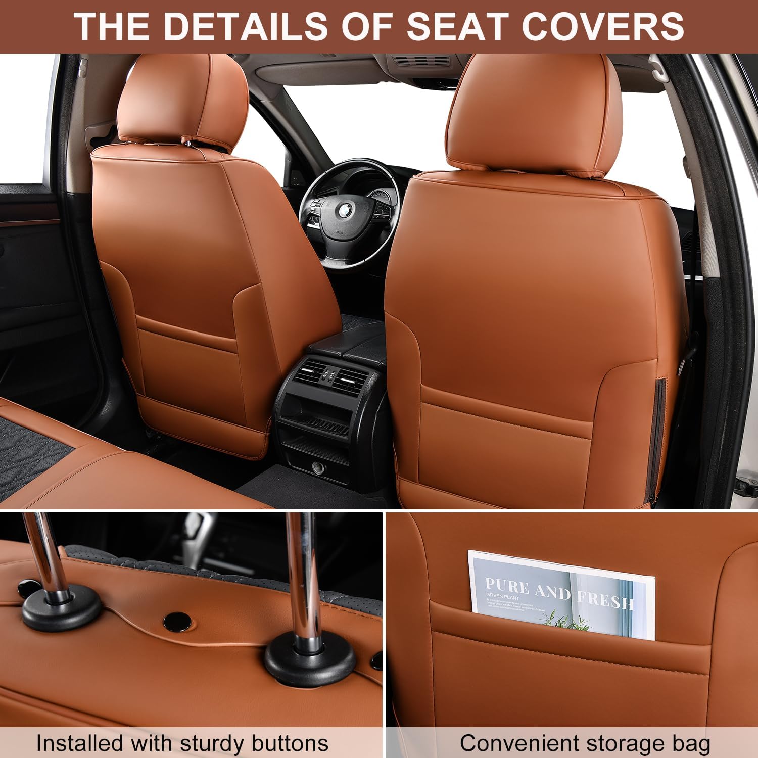 Thumbnail 2 de Car Seat Covers Full Set — Breathable Leather Front & Rear Seat Covers in Brown & Black