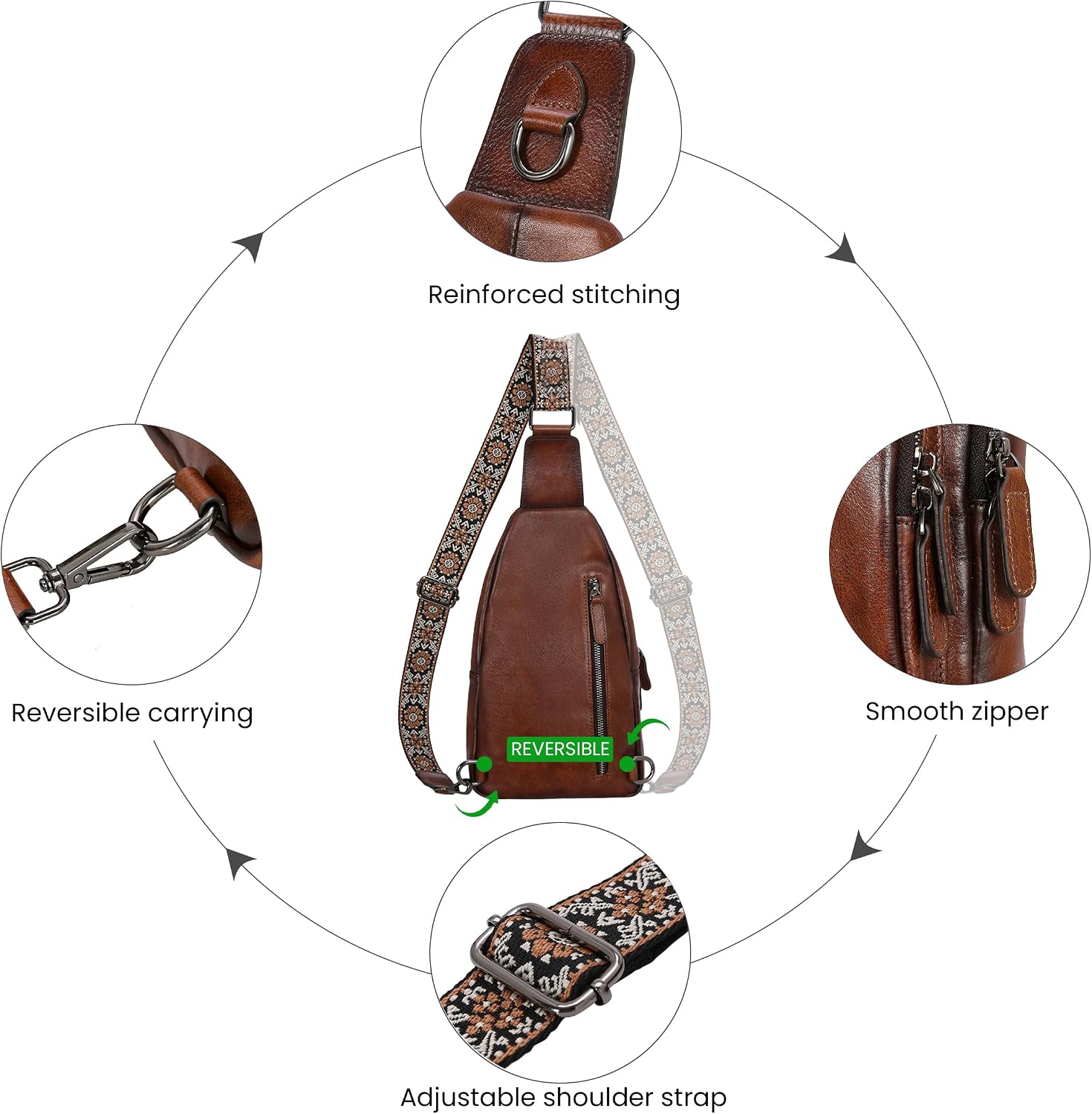 Detalle de HESHE Leather Sling Bag Genuine Leather