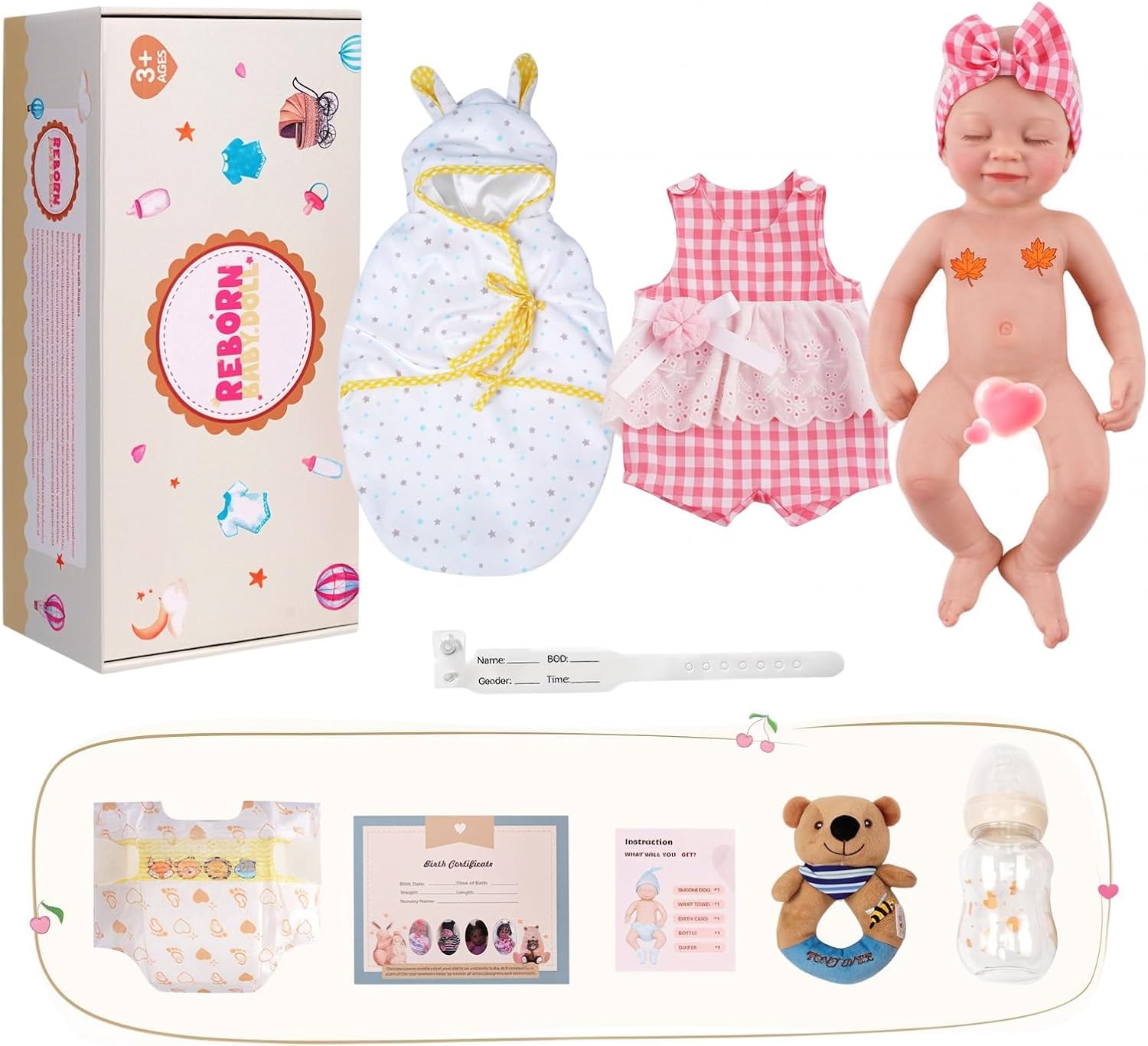 Detalle de BABESIDE 16" Sleeping Silicone Reborn Baby Doll with Feeding Kit (Full Platinum Silicone)