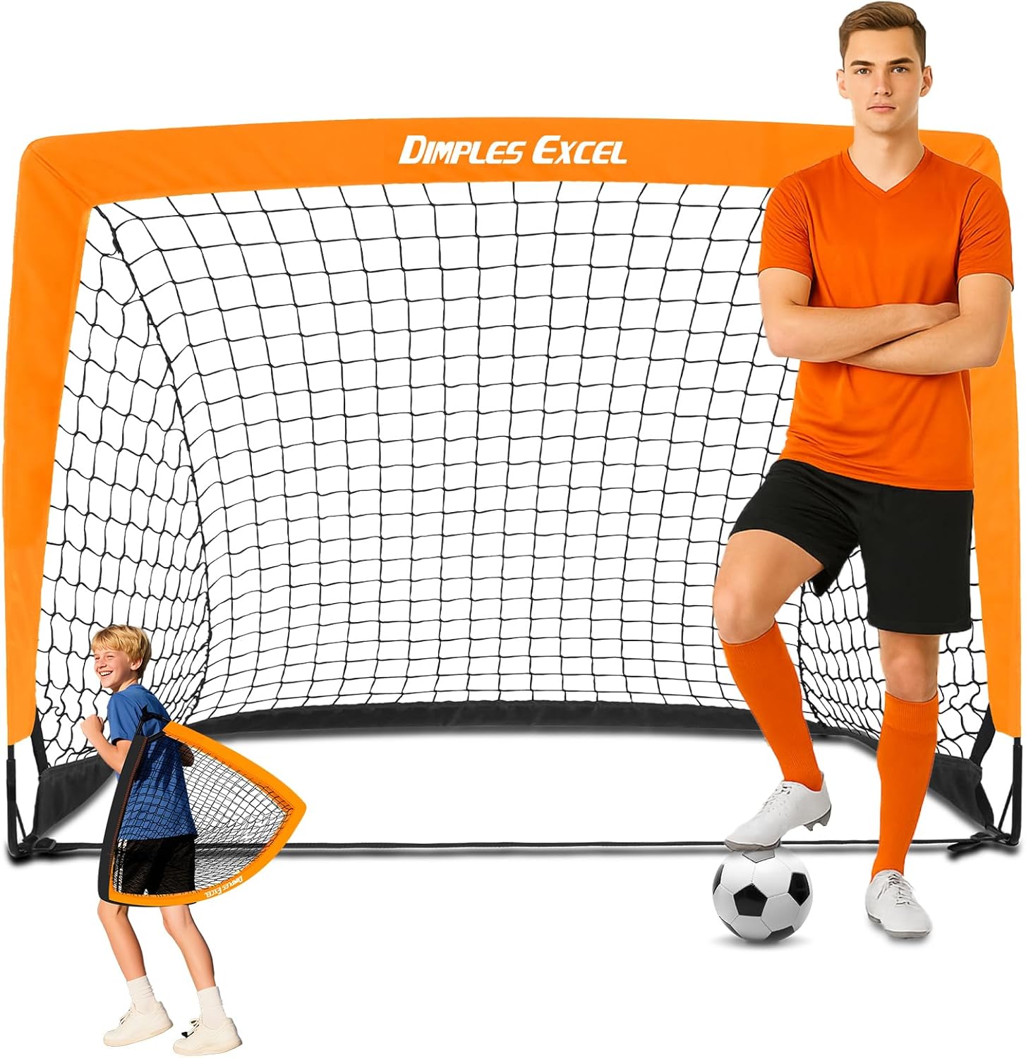 Detalle de Dimples Excel Porta da Calcio Pieghevole – Rete da Giardino 120x90, 152x110, 213x152 cm (Opzione con Pallone, Bersaglio, Pompa e Coni)