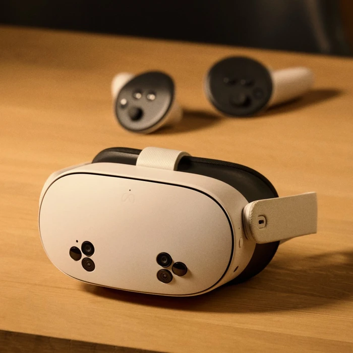 Detalle de Meta Quest 3S (256 GB) inkl. BlueBuilt PC Link-Kabel – VR-Brille mit Mixed Reality & Touch Plus Controllern