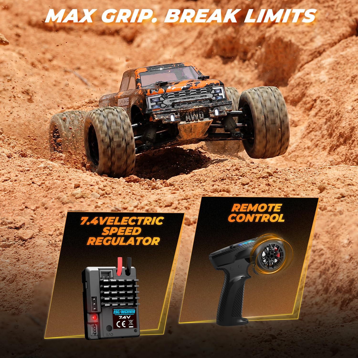 Detalle de HAIBOXING 18859E 1:18 RC Monster Truck, 4WD, 36 km/h, Oil-Filled Shocks