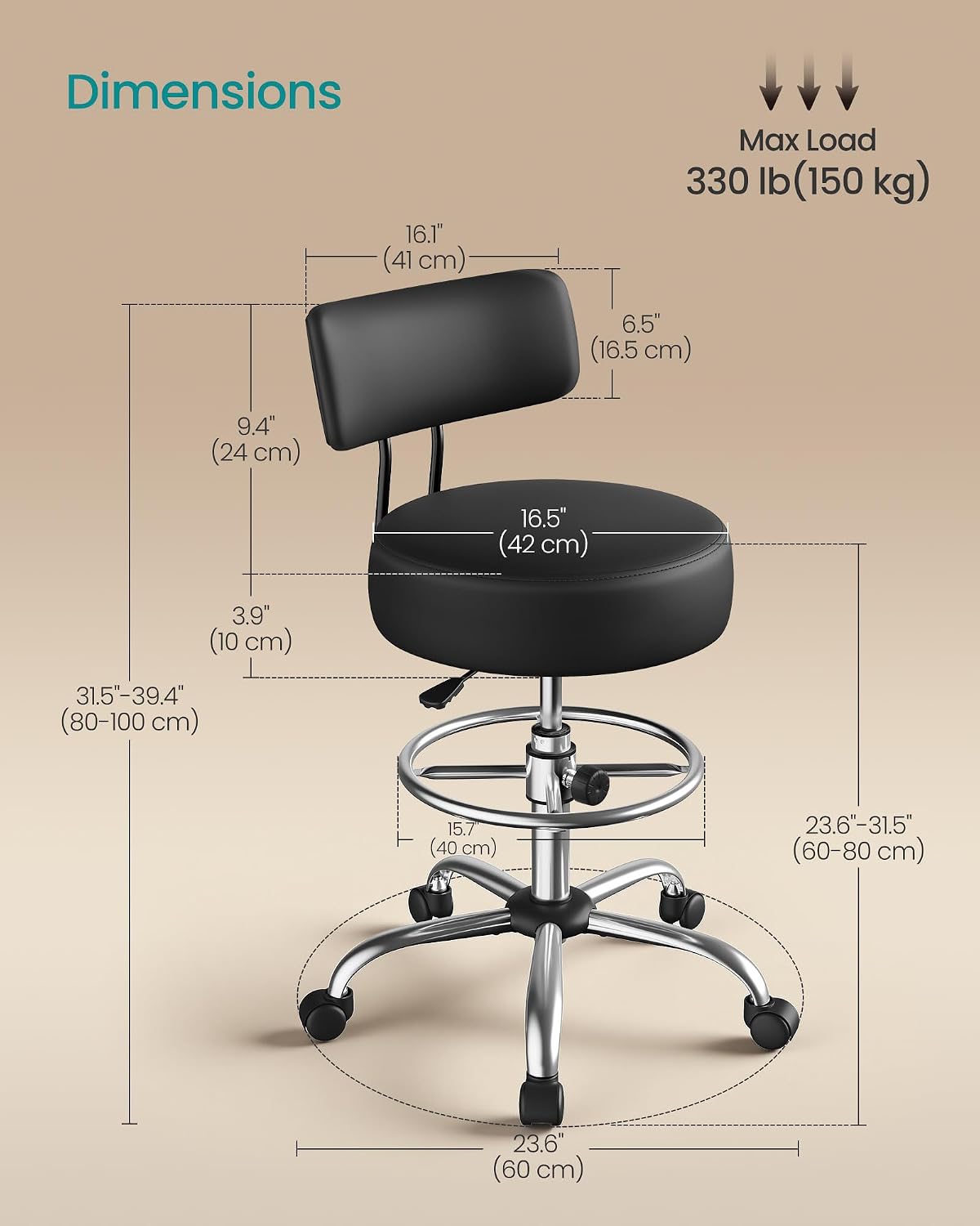 Detalle de SONGMICS Drafting Chair in PU Leather
