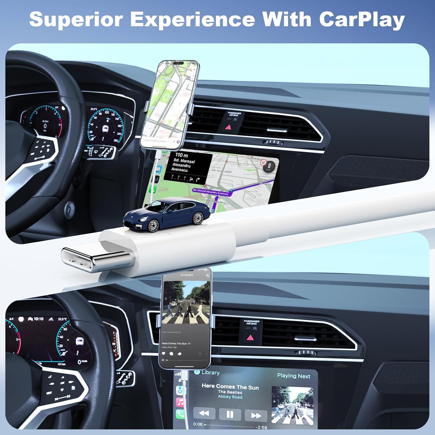 Detalle de Car Carplay Cable for iPhone 17 Pro Max / 16 / 15 Pro Max – 2 Pack USB A to USB C (3FT)