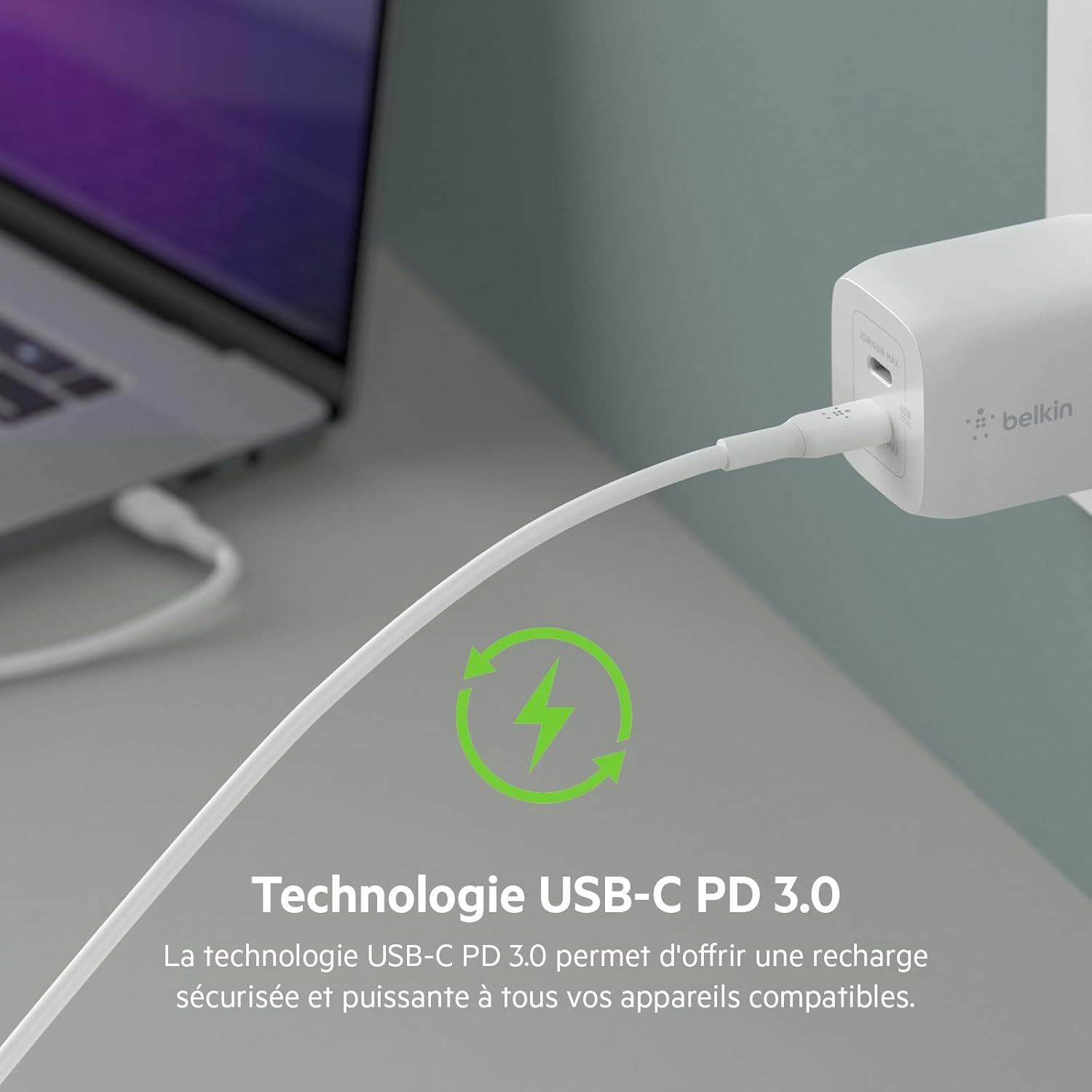 Thumbnail 6 de Belkin chargeur secteur double port USB‑C 65 W GaN (Power Delivery 3.0, câble USB‑C vers USB‑C inclus)