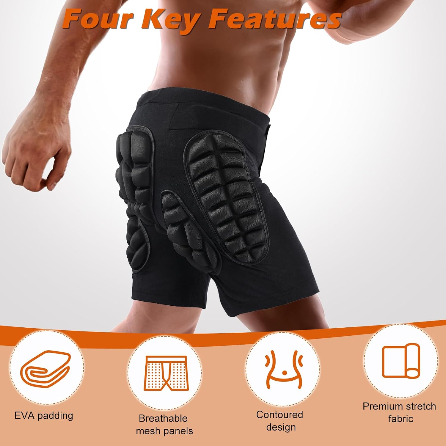 Detalle de Short de protection AOOWU rembourré en EVA 3D pour hanches (skate, snowboard, patinage, équitation, cyclisme)
