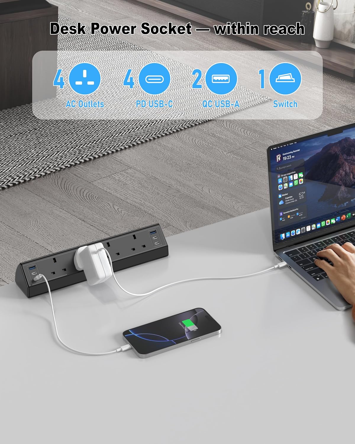 Thumbnail 2 de Desk Clamp Power Socket USB-C Slots: 40W Fast Charging Station for 10 Devices