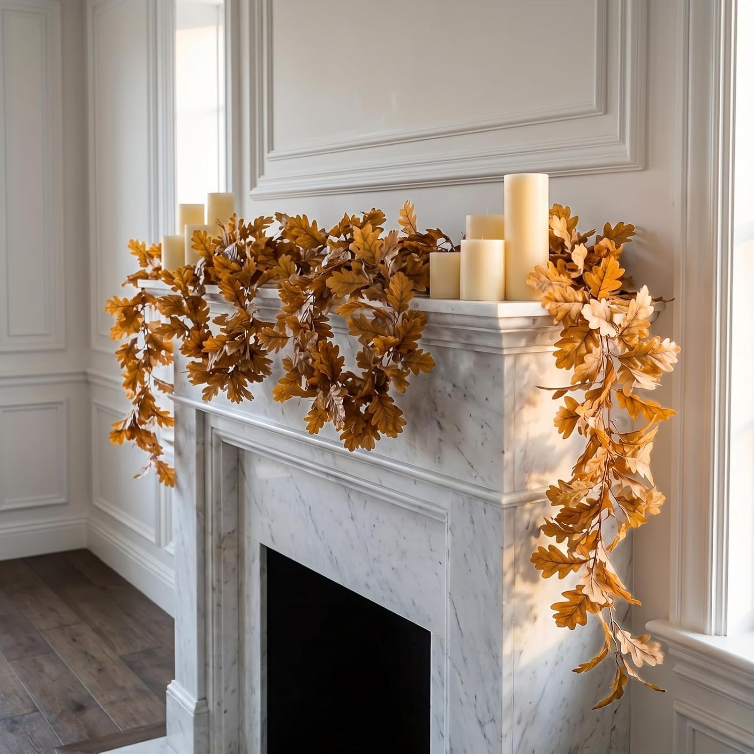 Thumbnail 2 de MeDemcor MEZW-127-JUY fall-2pcs Artificial Autumn Maple Garland, 8 ft, Yellow
