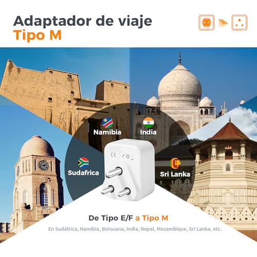 Detalle de TESSAN Adaptador Enchufe Sudáfrica: 4 en 1 con USB-C y 2 USB-A (2 piezas)