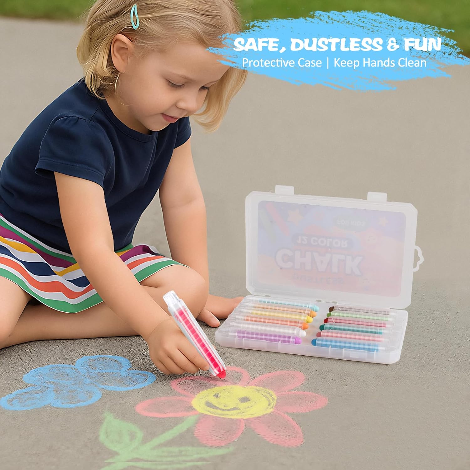 Thumbnail 1 de Dustless Chalk for Kids Indoor Chalkboard – 12-Color Washable Chalk Set with Protective Box