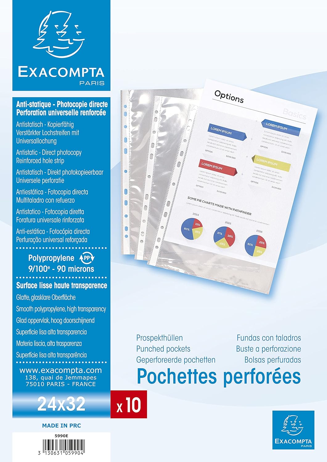 Detalle de Exacompta 5990E Buste perforate 32x24 cm – confezione da 10 tasche perforate