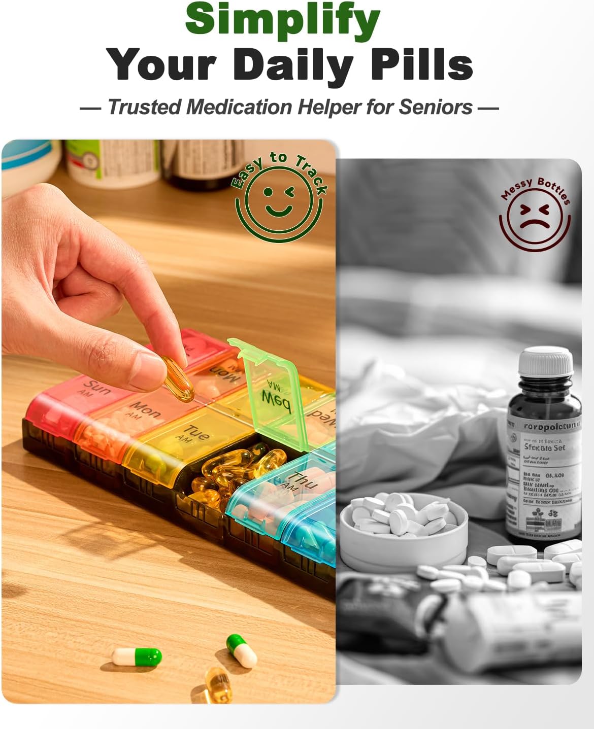 Thumbnail 6 de Extra Large Pill Organizer 2 Times a Day (Weekly XL AM PM) – Rainbow