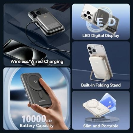 Detalle 2 de Powerbank Vention FHNW0 10000mAh 20W Wireless Magnético Blanca
