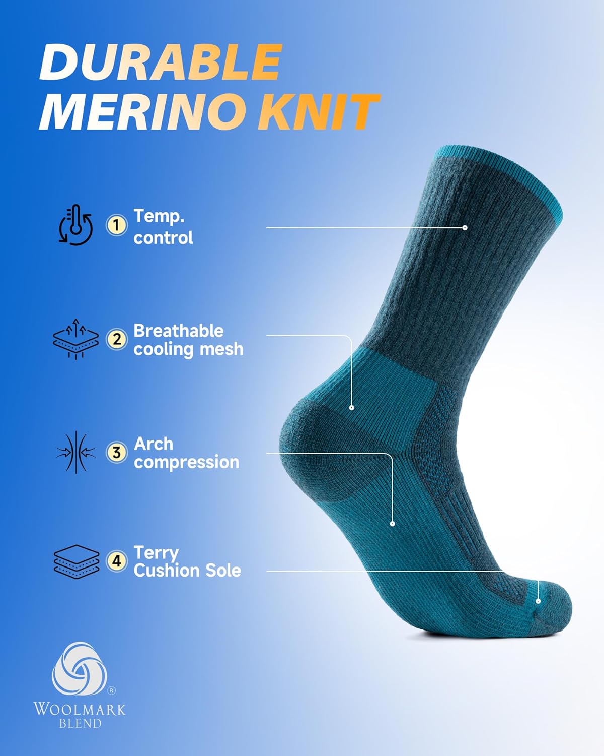 Thumbnail 1 de Merino wool socks 3 pack, cushioning support