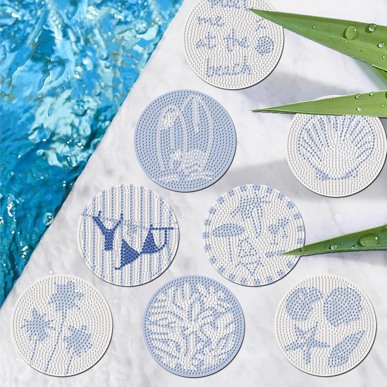 Detalle de HMZephitiquc Beach Diamond Art Coaster Kit, 8-Piece Set with Holder