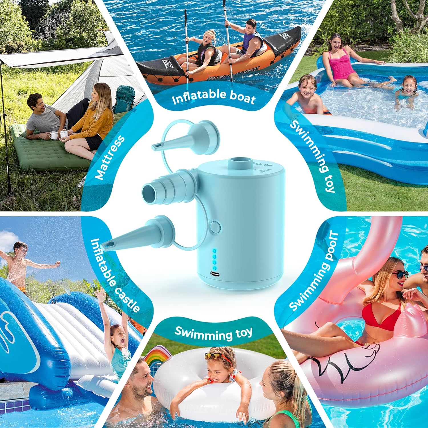 Detalle 2 de Electric Air Pump Portable Rechargeable: 4000mAh 50W Fast Inflating Mini Pump for Inflatable Beds, Pools and More