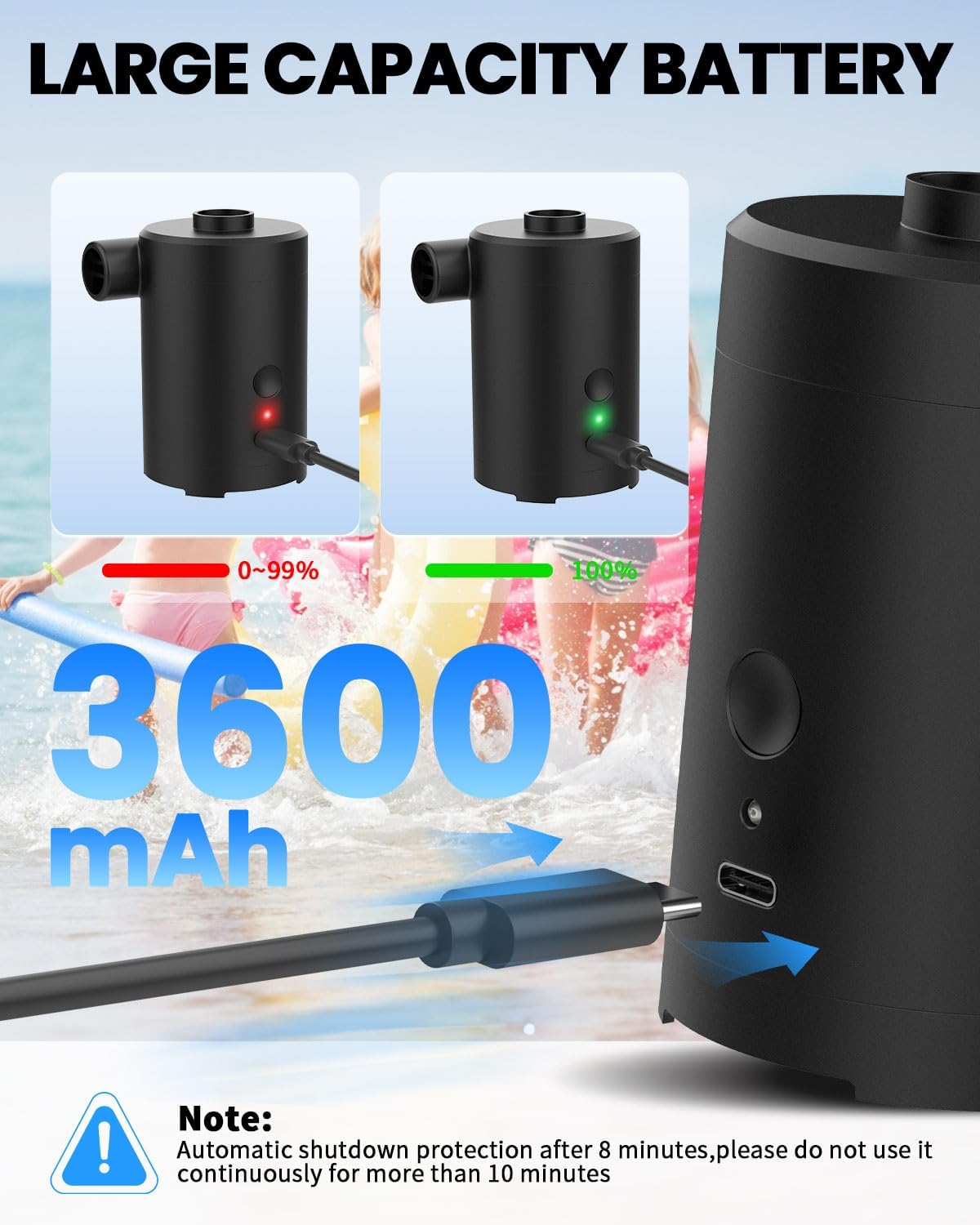 Thumbnail 3 de Zenmos Electric Air Pump for Inflatables: Portable USB-Rechargeable 3600mAh with 5 Nozzles