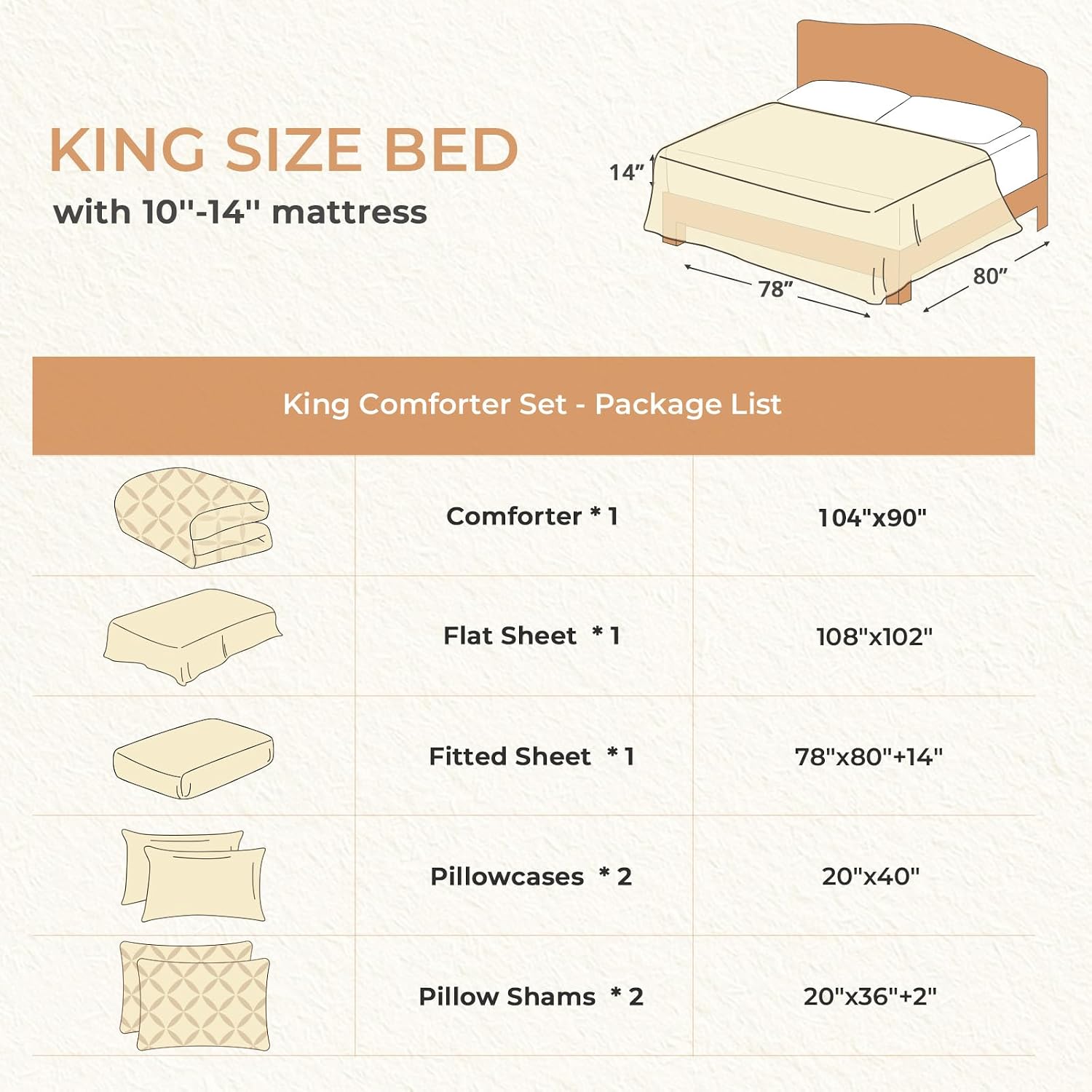 Thumbnail 6 de Sasttie King Size Comforter Set in Beige (7-Piece Bed in a Bag)
